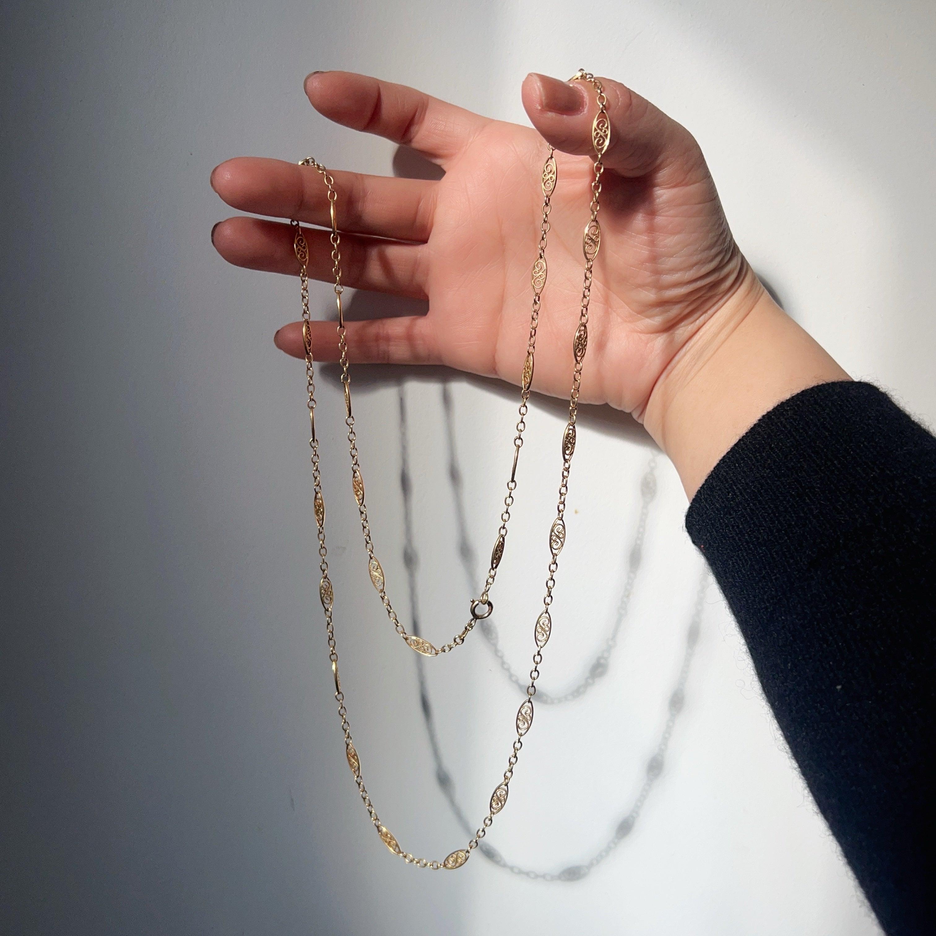 French antique 18ct filigree gold chain necklace