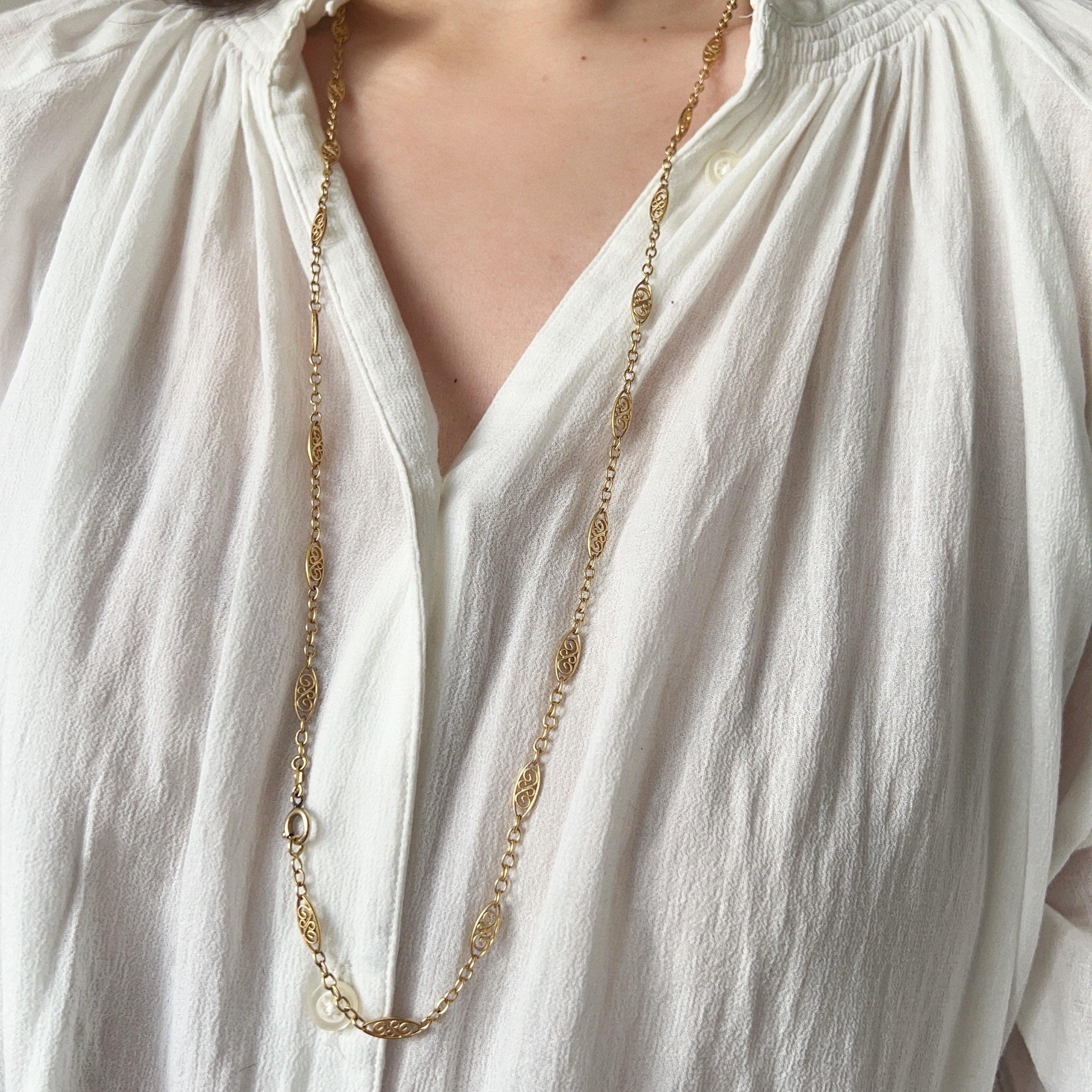 French antique 18ct filigree gold chain necklace