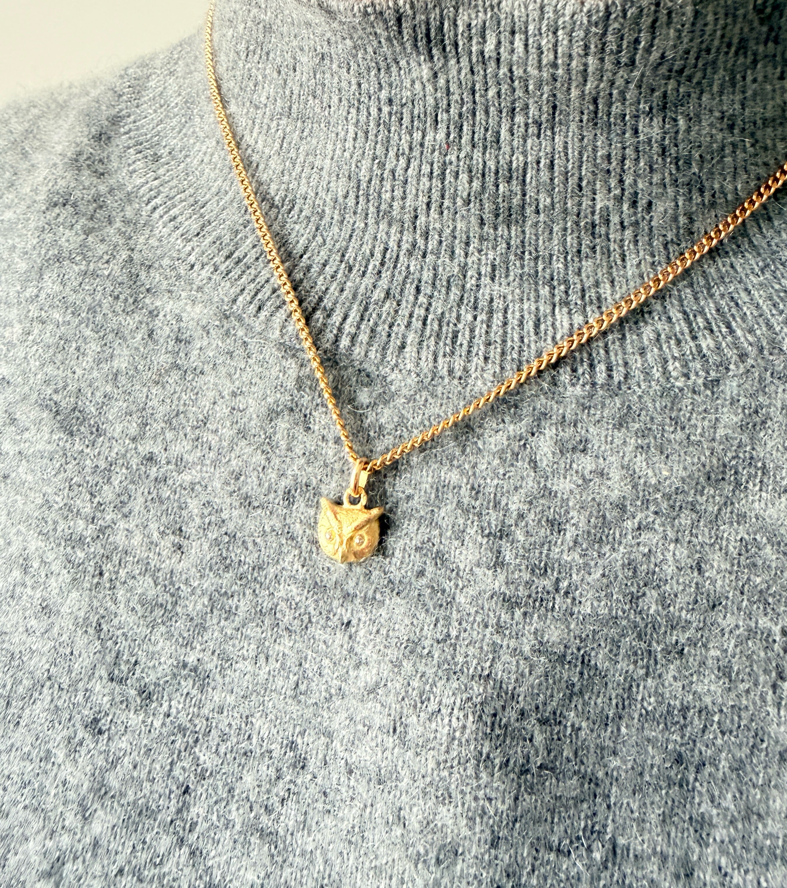 Antique 18K yellow gold owl pendant