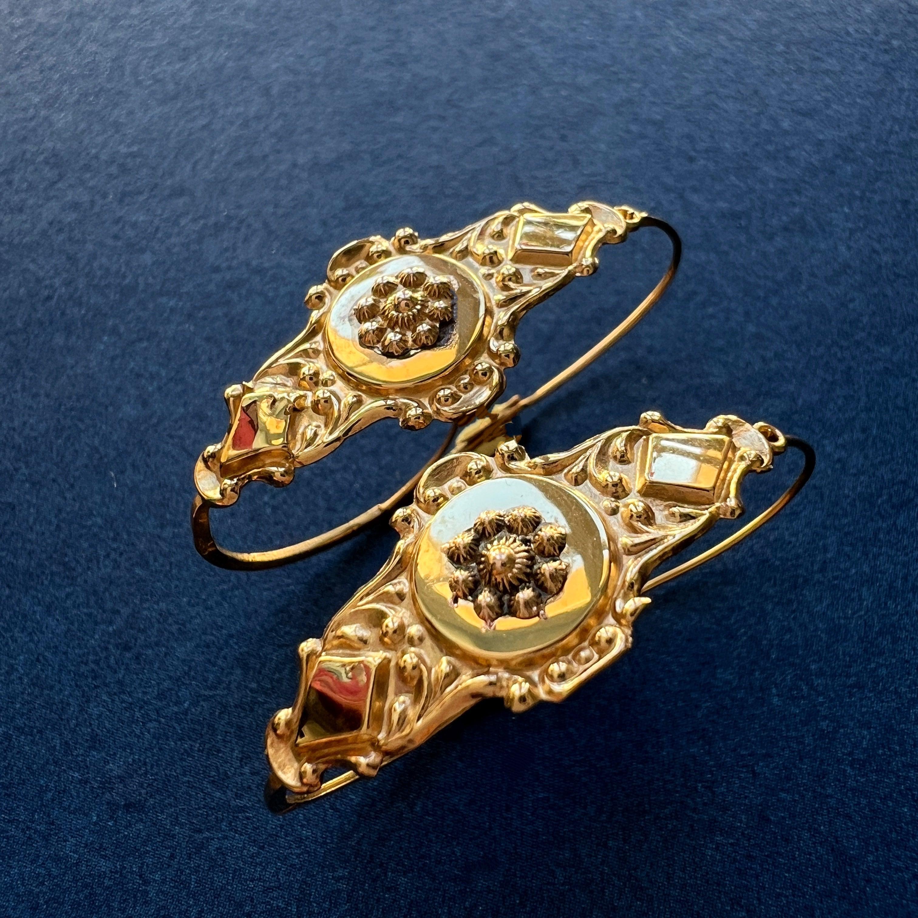 Reserved - Georgian era French work 18K Gold Poissarde Earrings