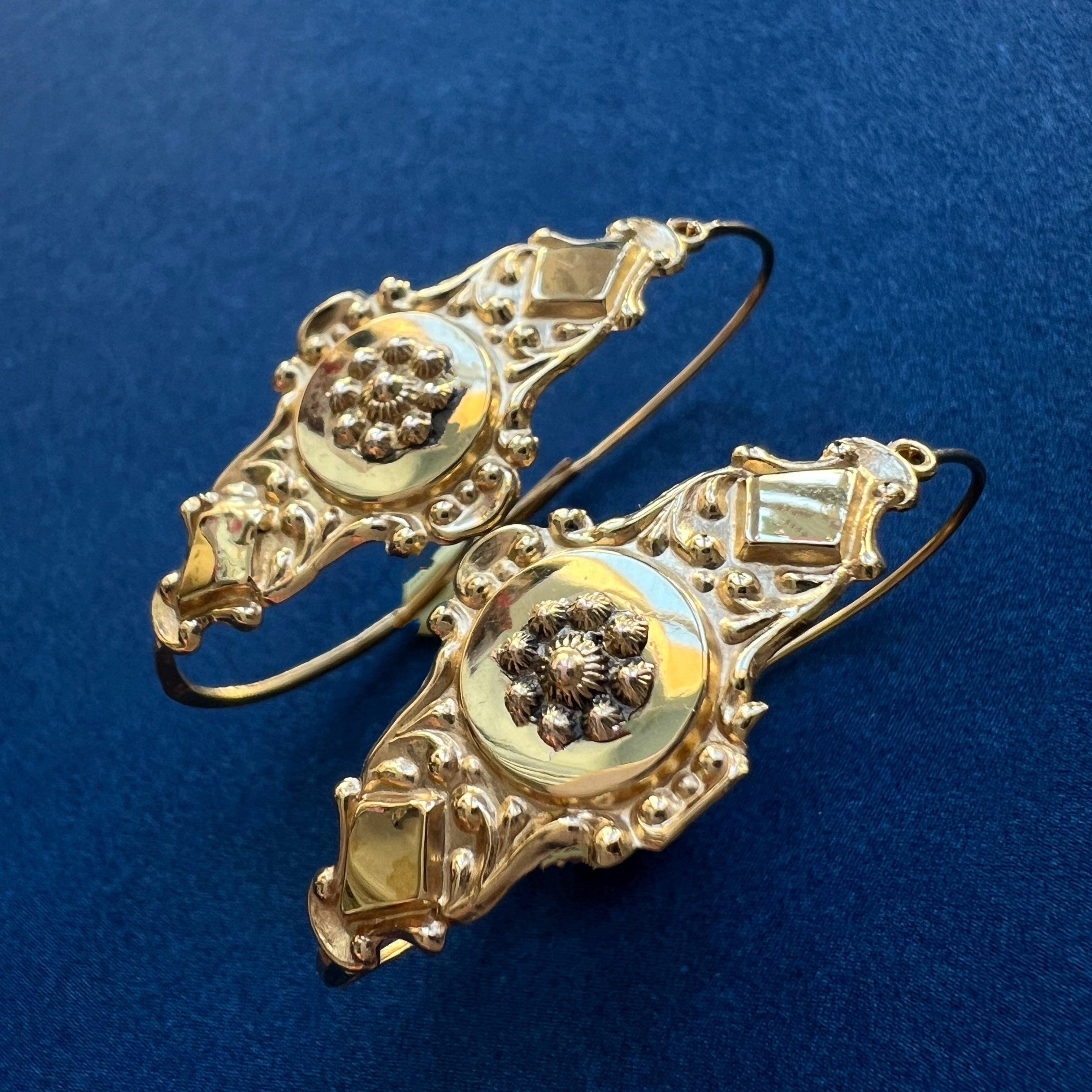 Reserved - Georgian era French work 18K Gold Poissarde Earrings