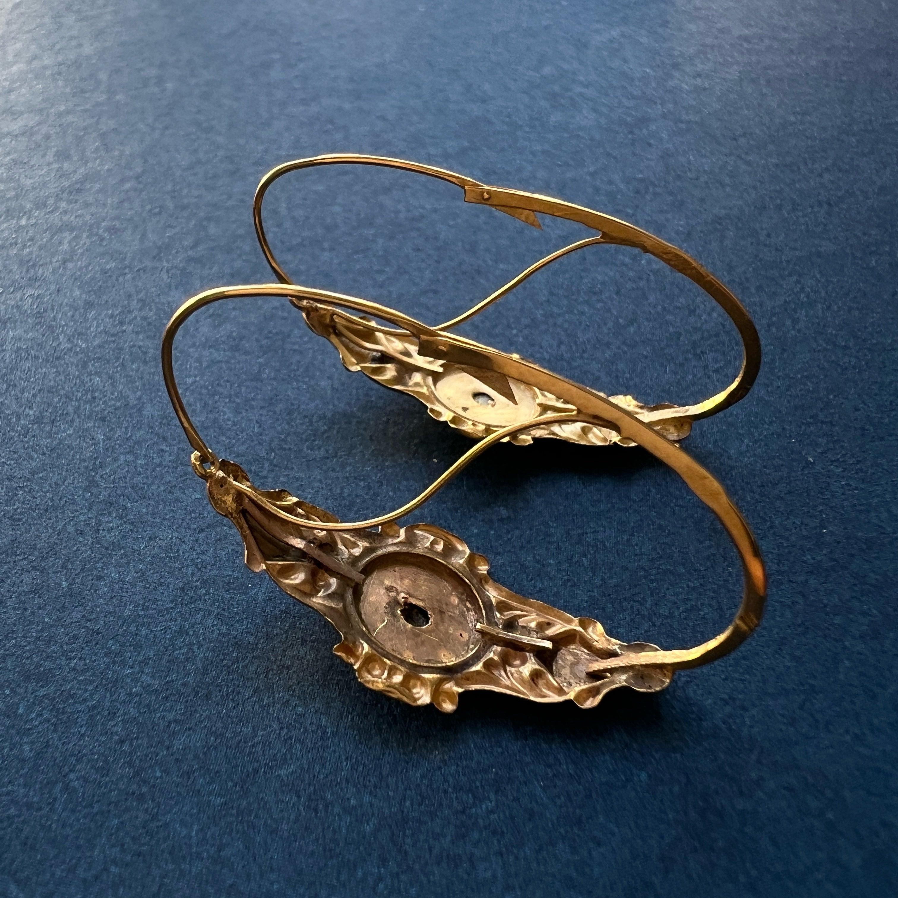 Reserved - Georgian era French work 18K Gold Poissarde Earrings