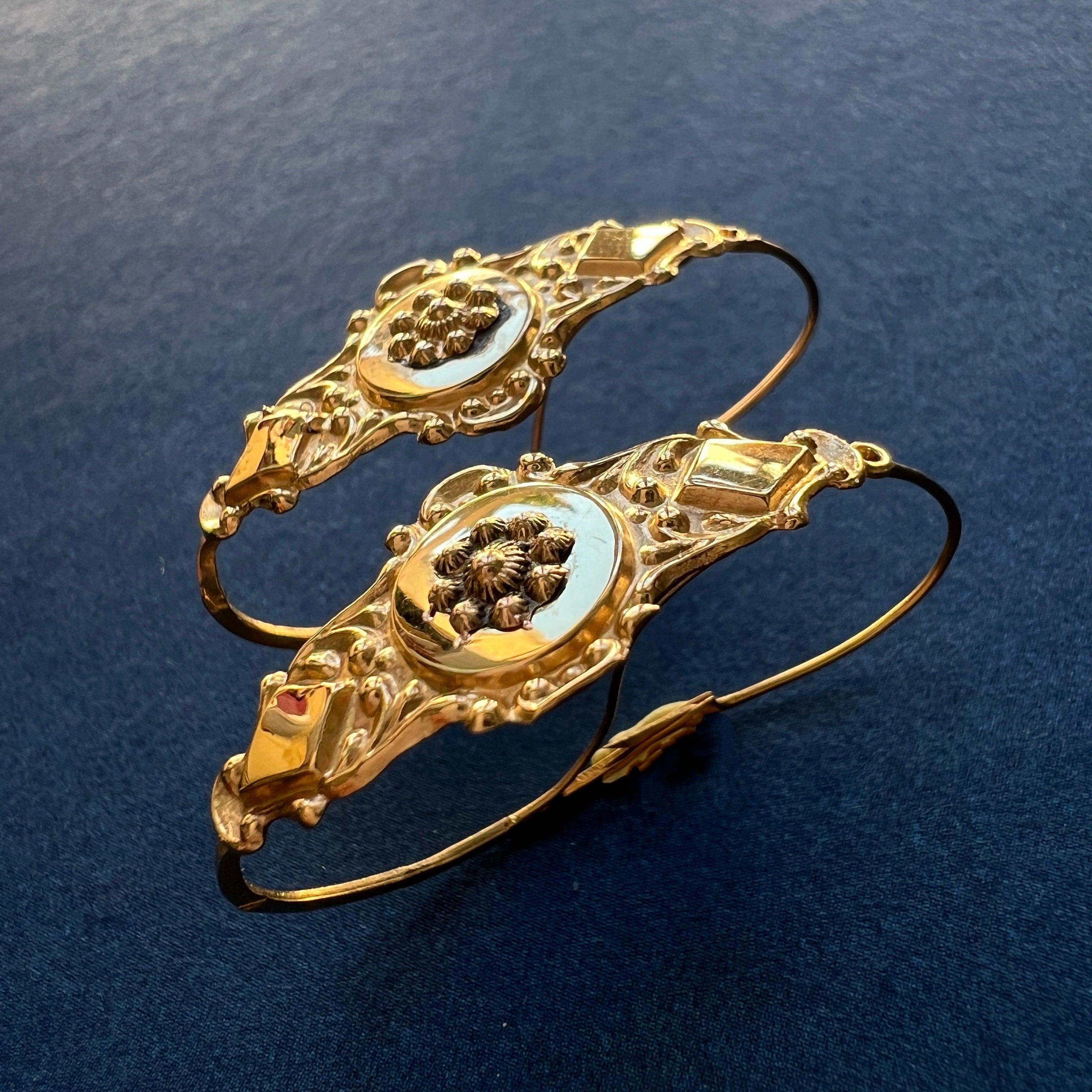 Reserved - Georgian era French work 18K Gold Poissarde Earrings