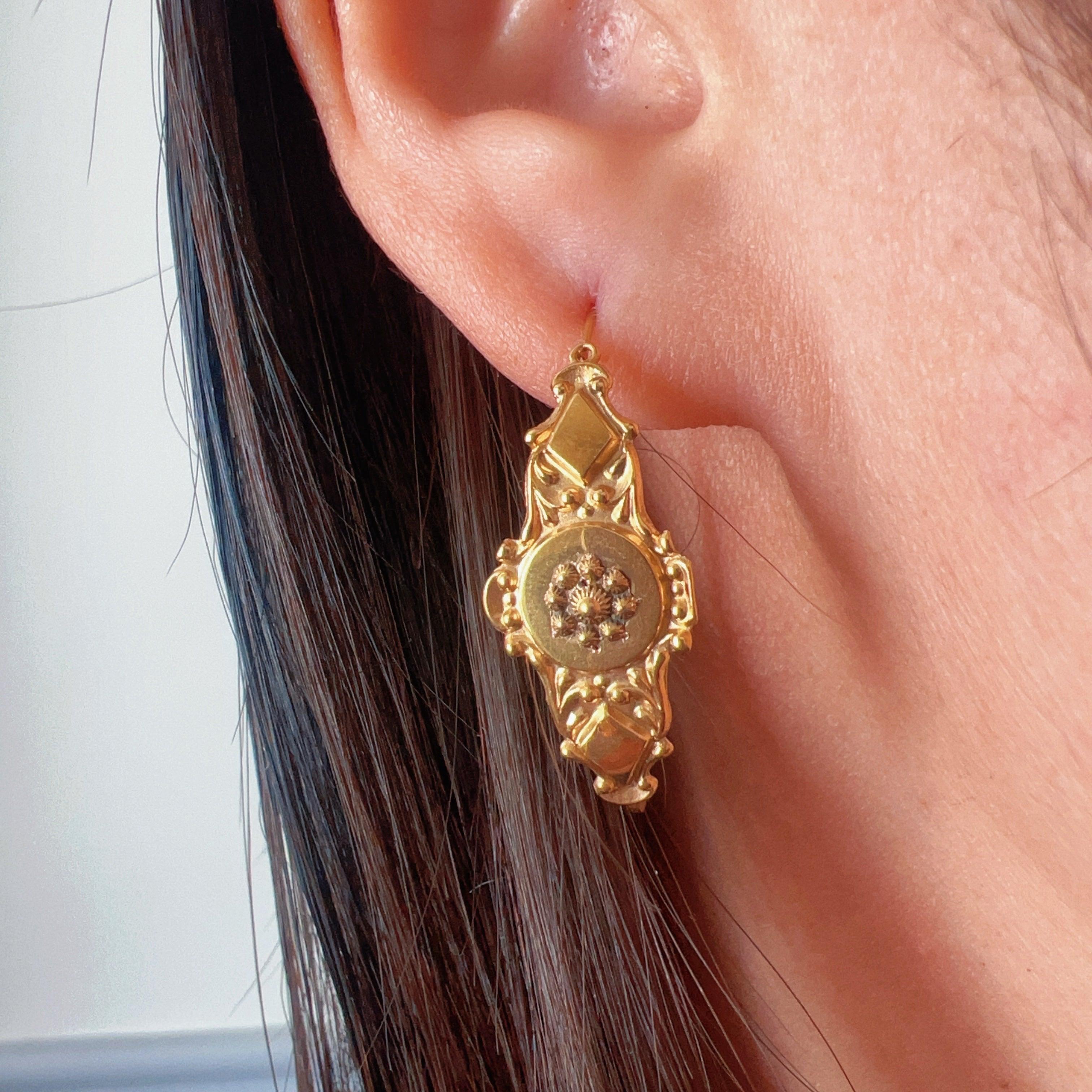Reserved - Georgian era French work 18K Gold Poissarde Earrings