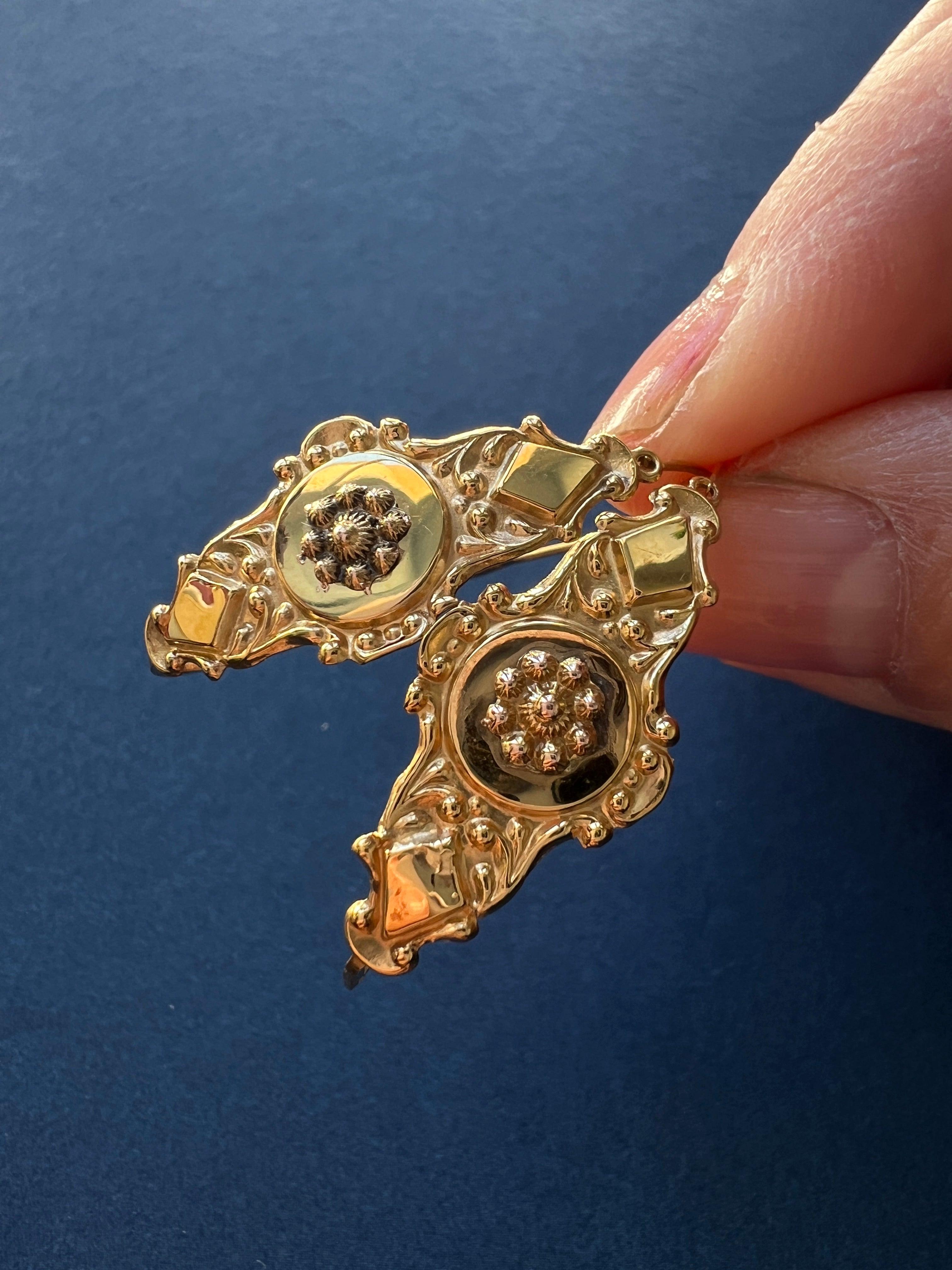Reserved - Georgian era French work 18K Gold Poissarde Earrings