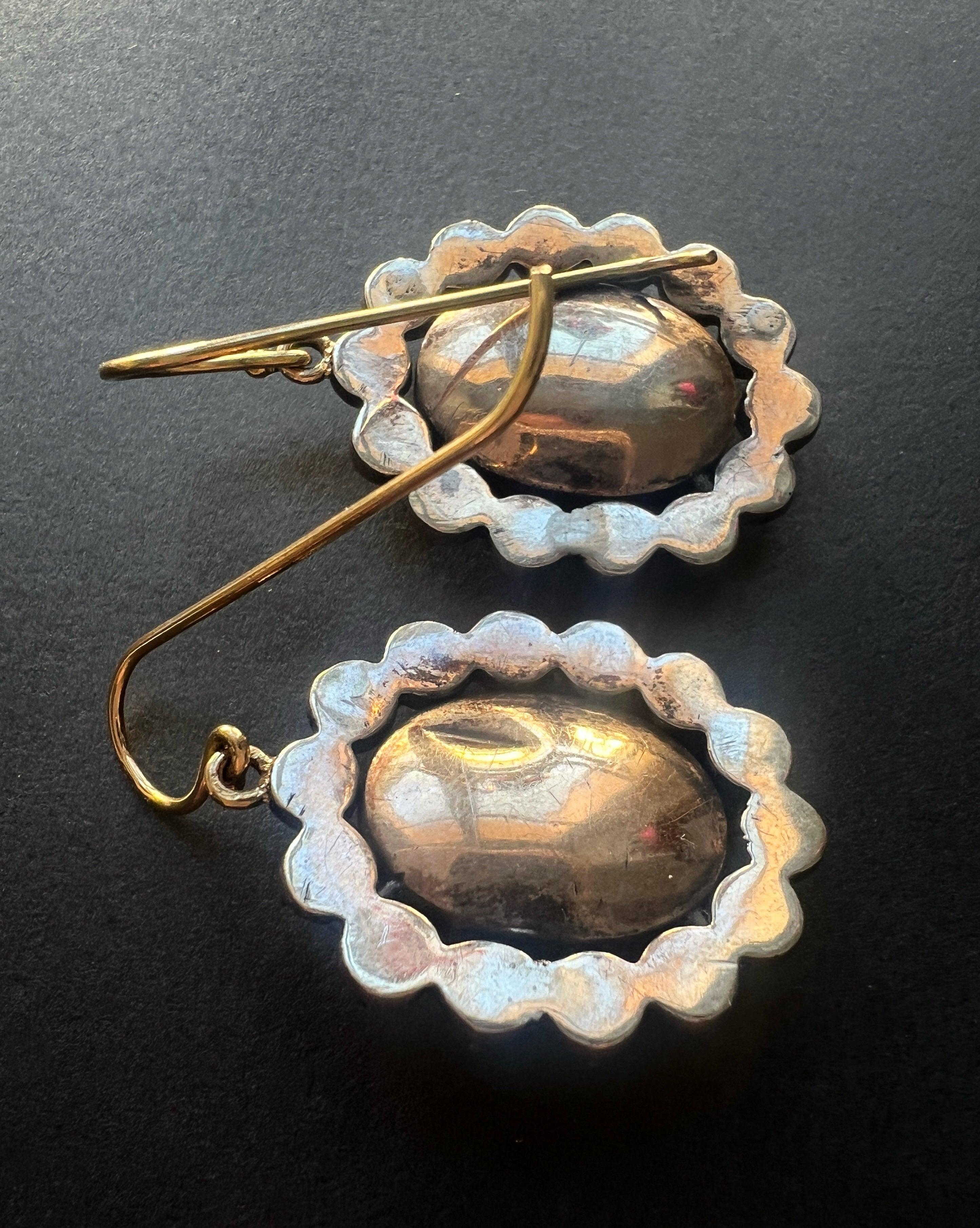 Georgian era 18K Gold Mother of Pearl Garnets Earrings