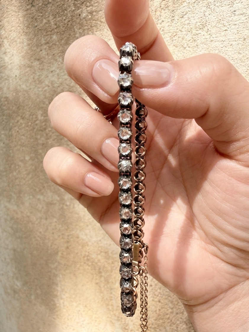 French antique 18K gold rose cut diamond rivière bracelet