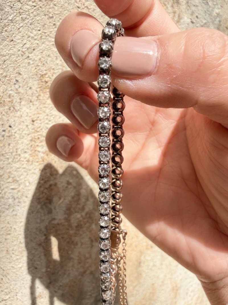 French antique 18K gold rose cut diamond rivière bracelet