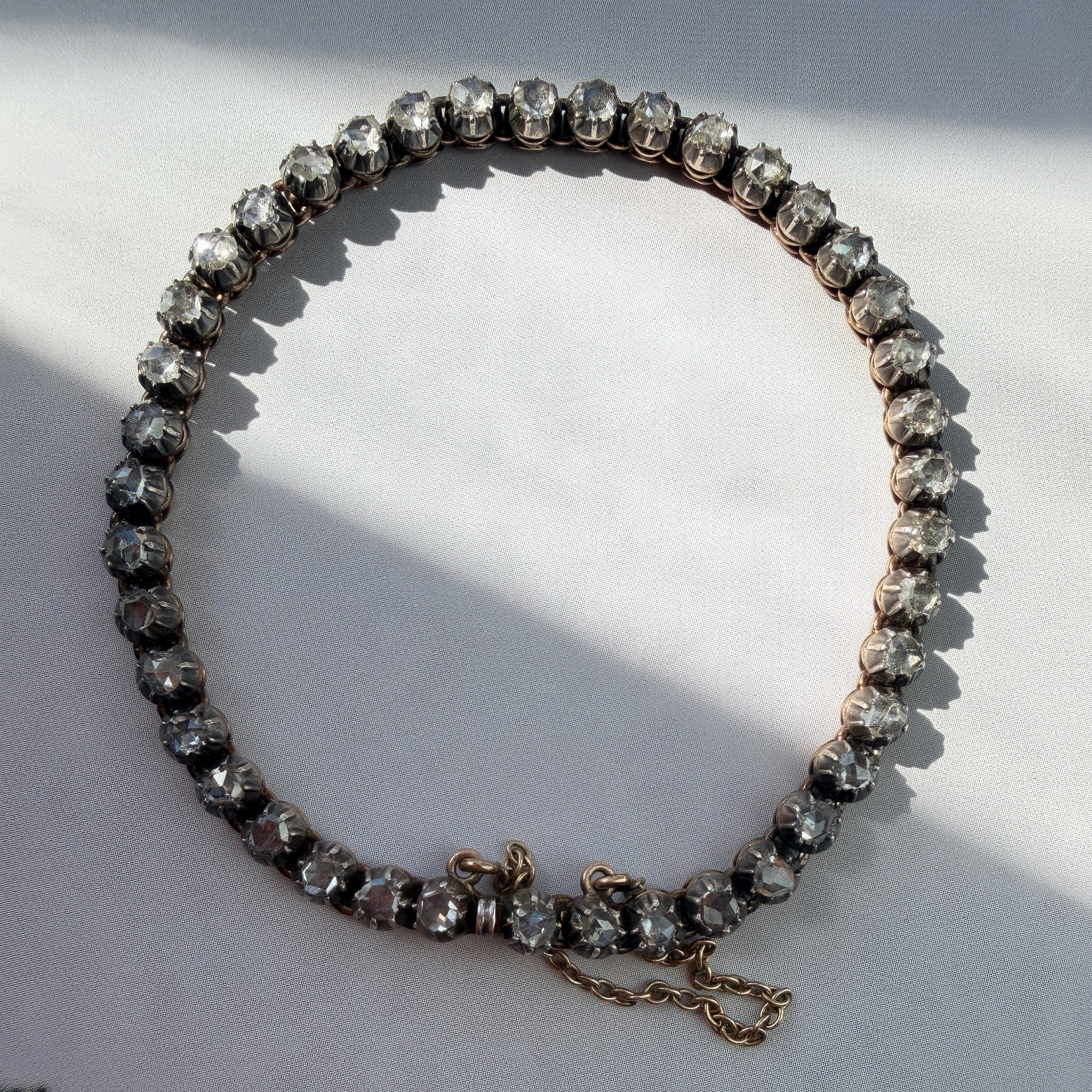 French antique 18K gold rose cut diamond rivière bracelet