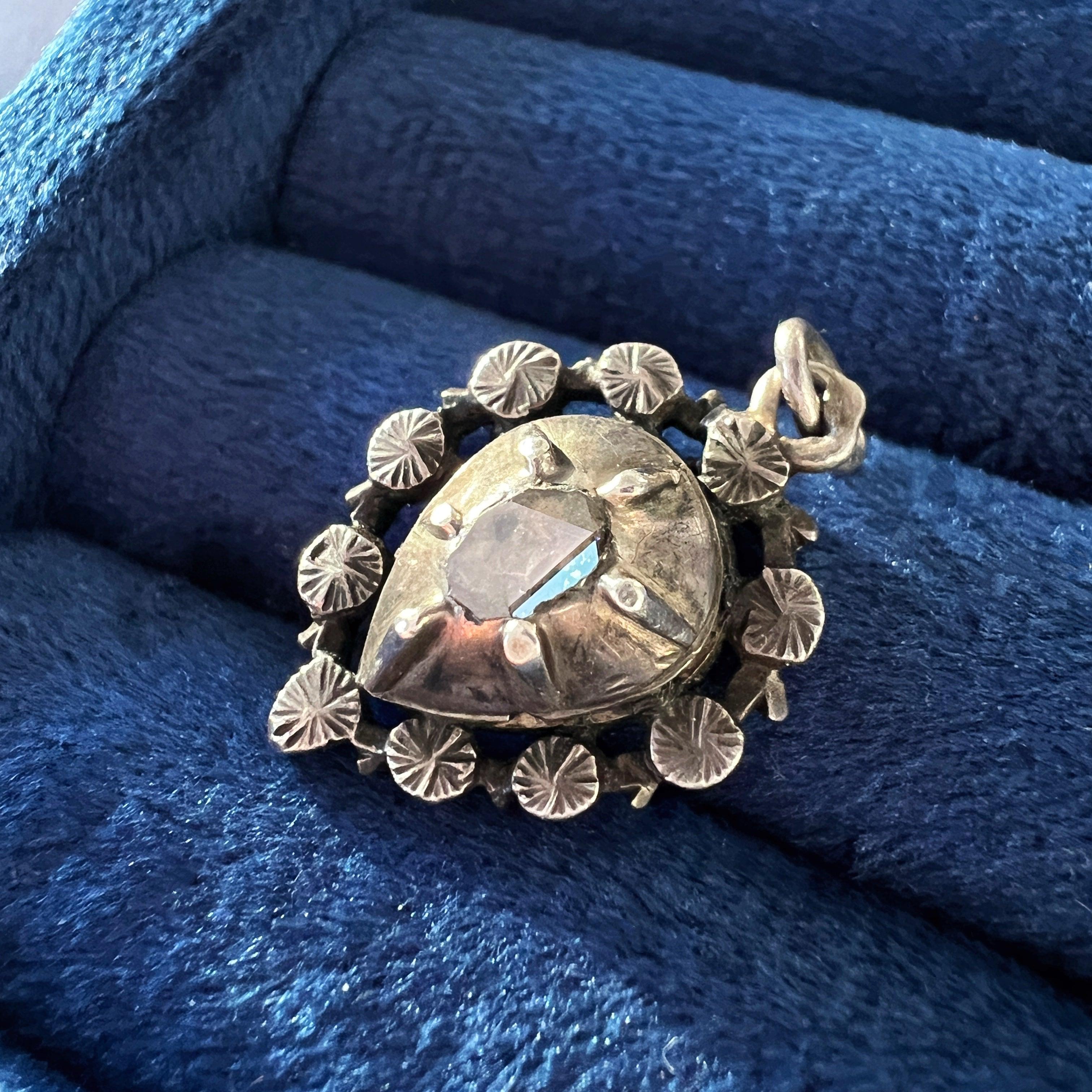 Georgian Silver Diamond Puffy Heart Pendant