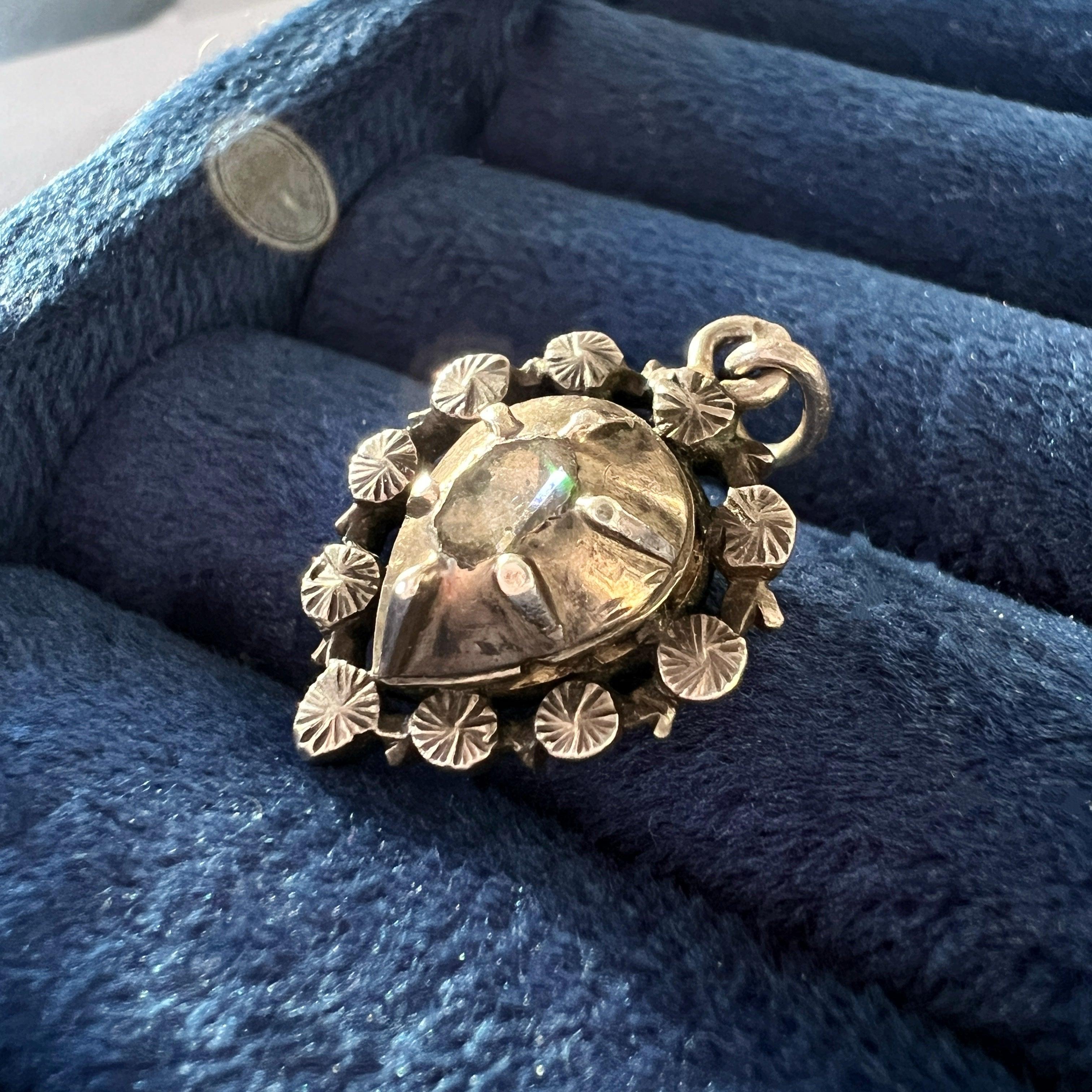 Georgian Silver Diamond Puffy Heart Pendant