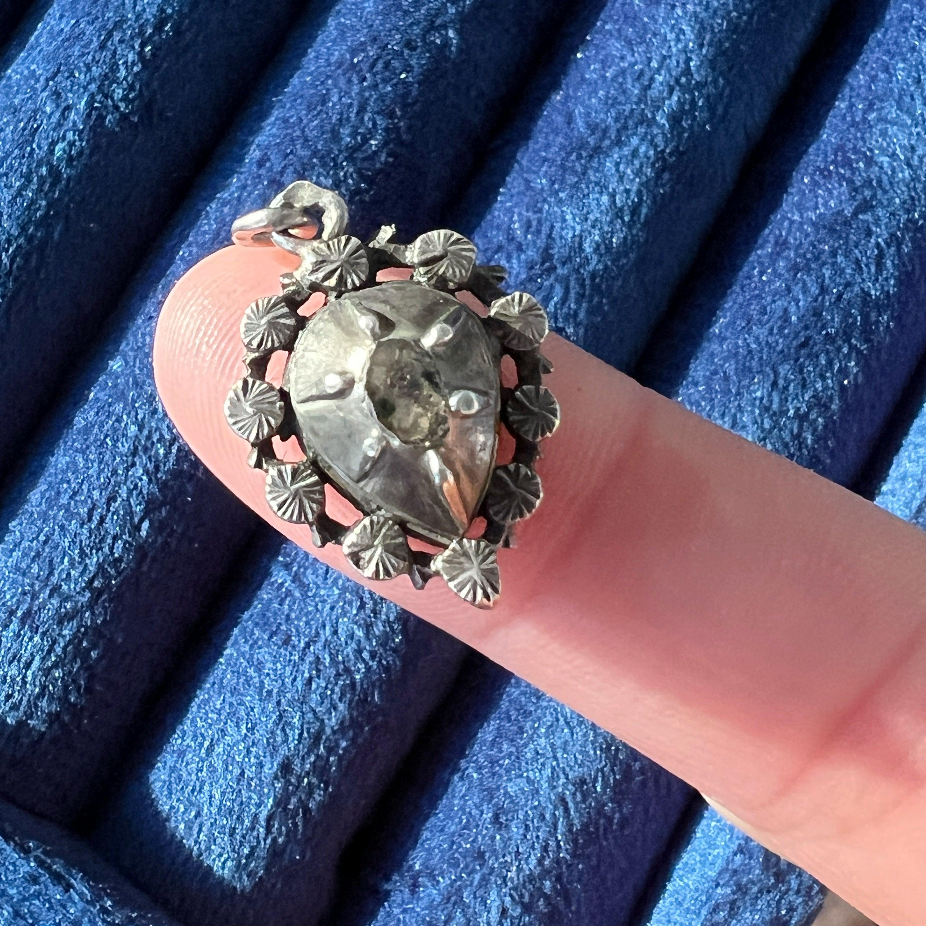 Georgian Silver Diamond Puffy Heart Pendant