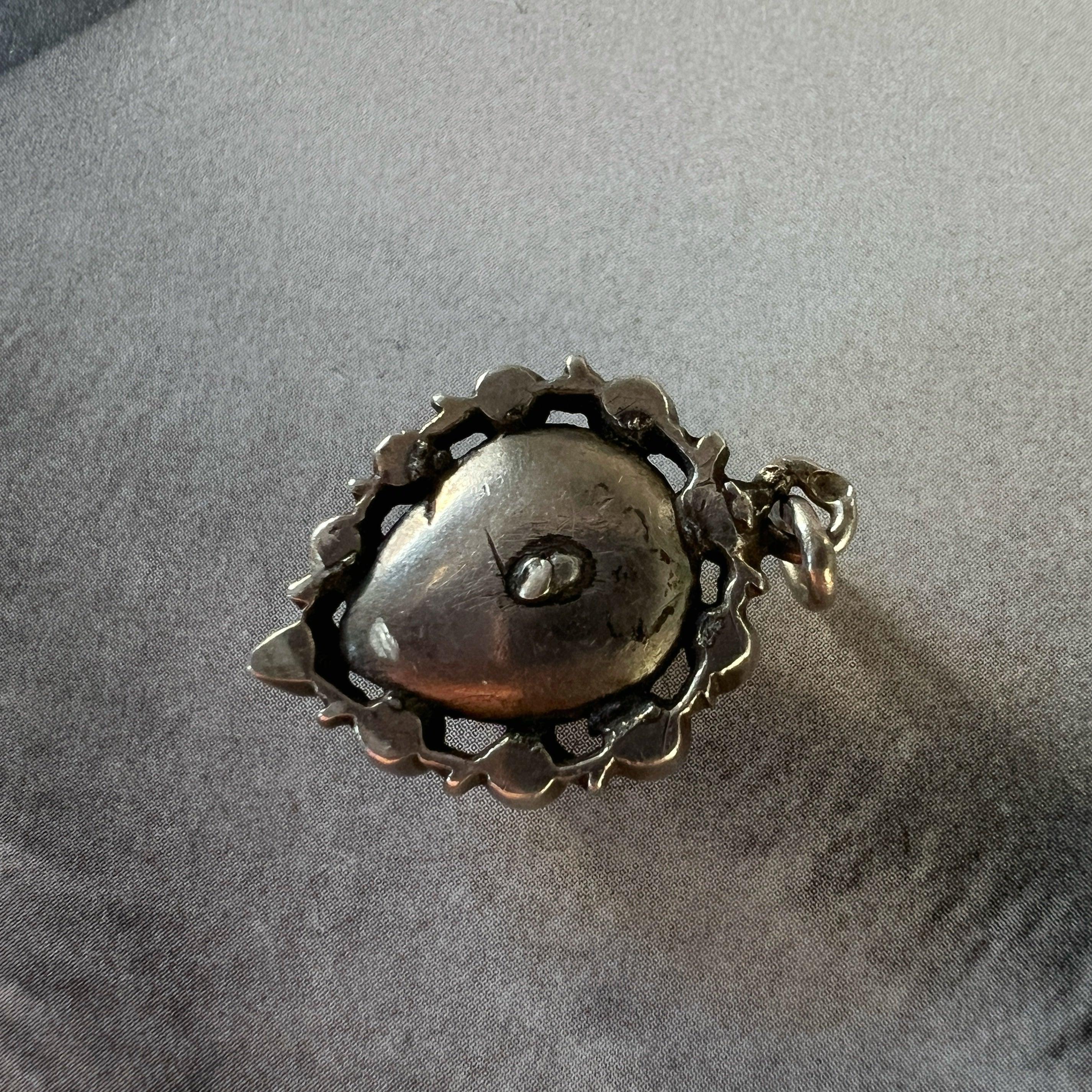 Georgian Silver Diamond Puffy Heart Pendant