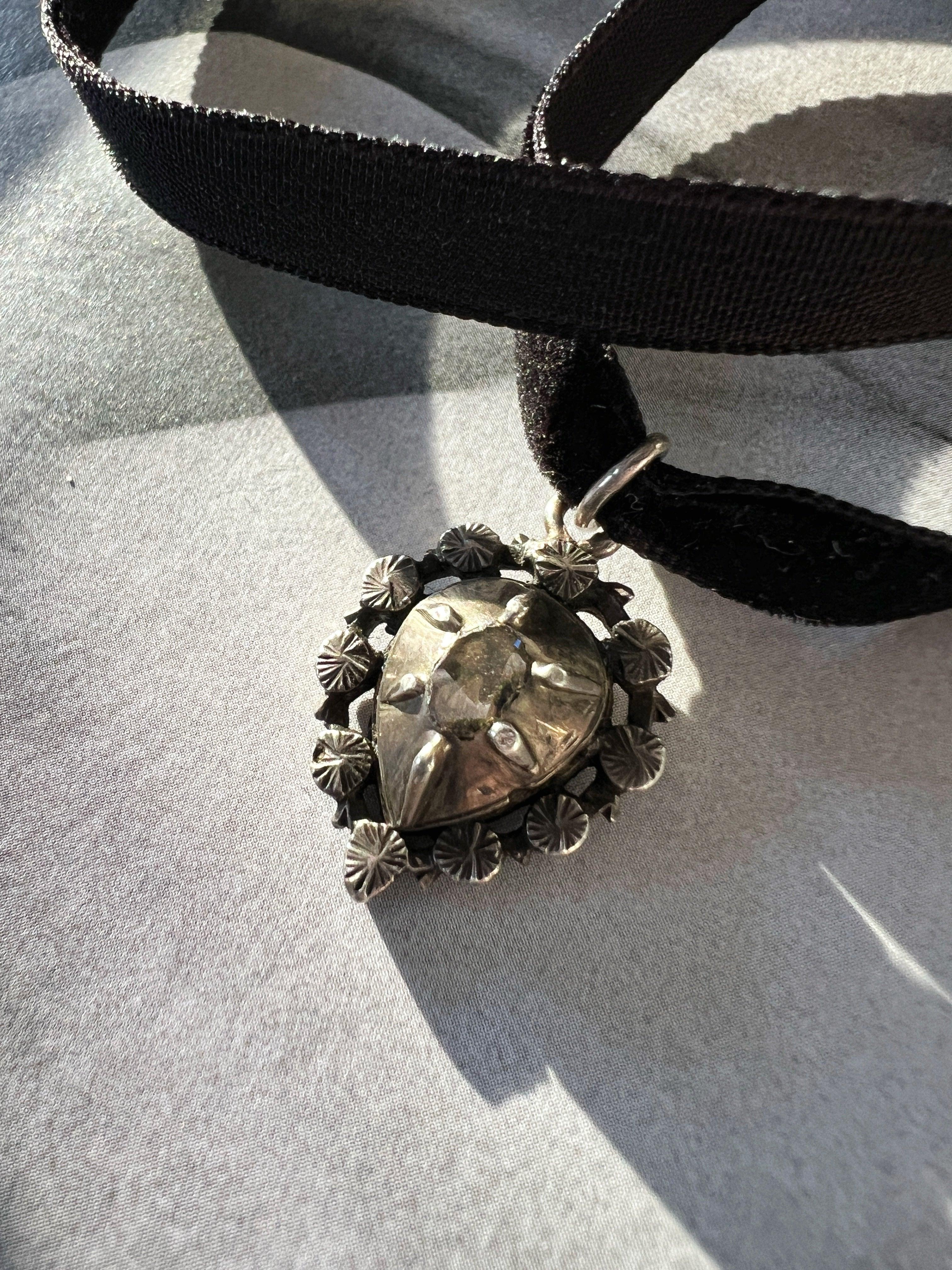 Georgian Silver Diamond Puffy Heart Pendant