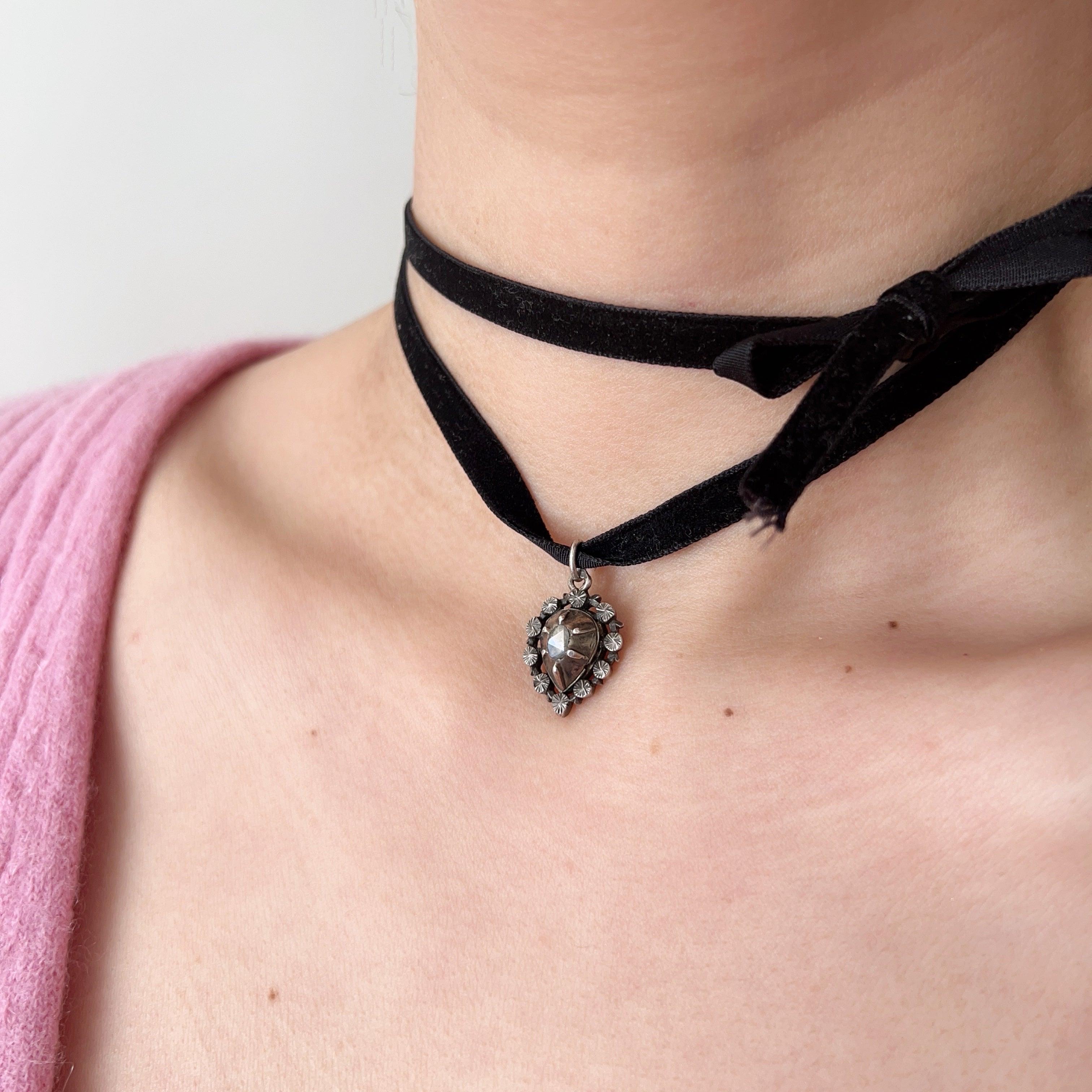 Georgian Silver Diamond Puffy Heart Pendant