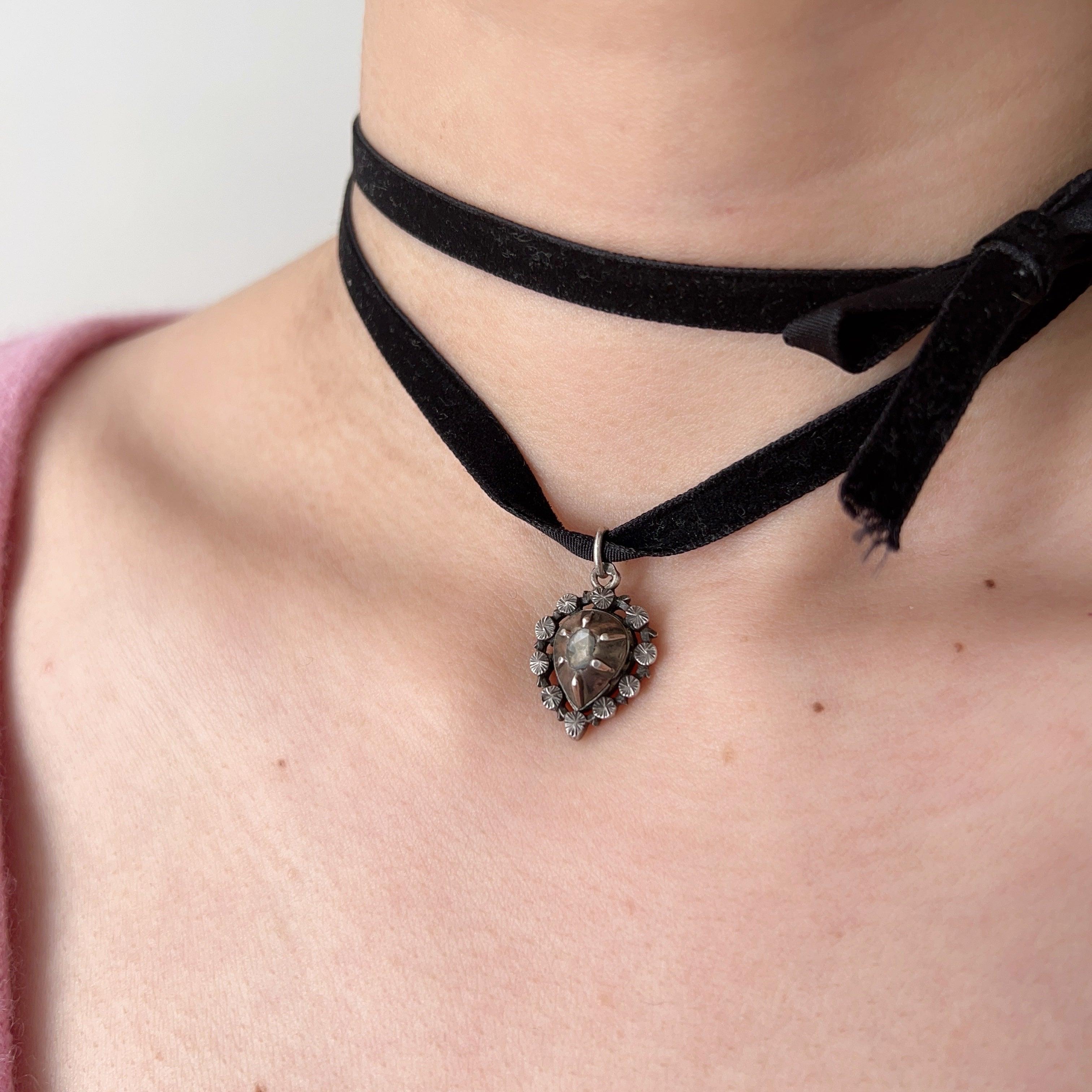 Georgian Silver Diamond Puffy Heart Pendant