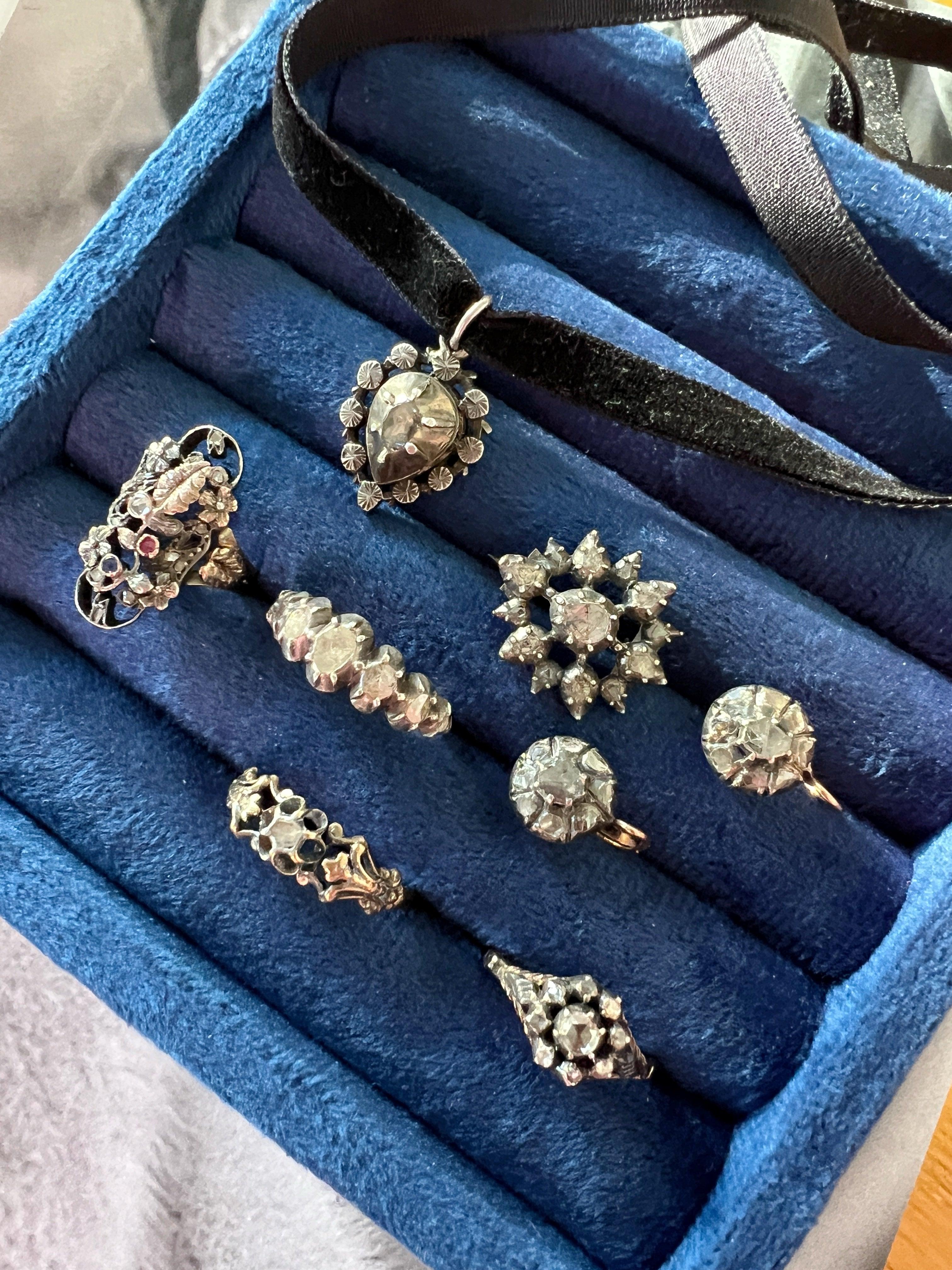 Georgian era 14K gold & silver diamond heart brooch