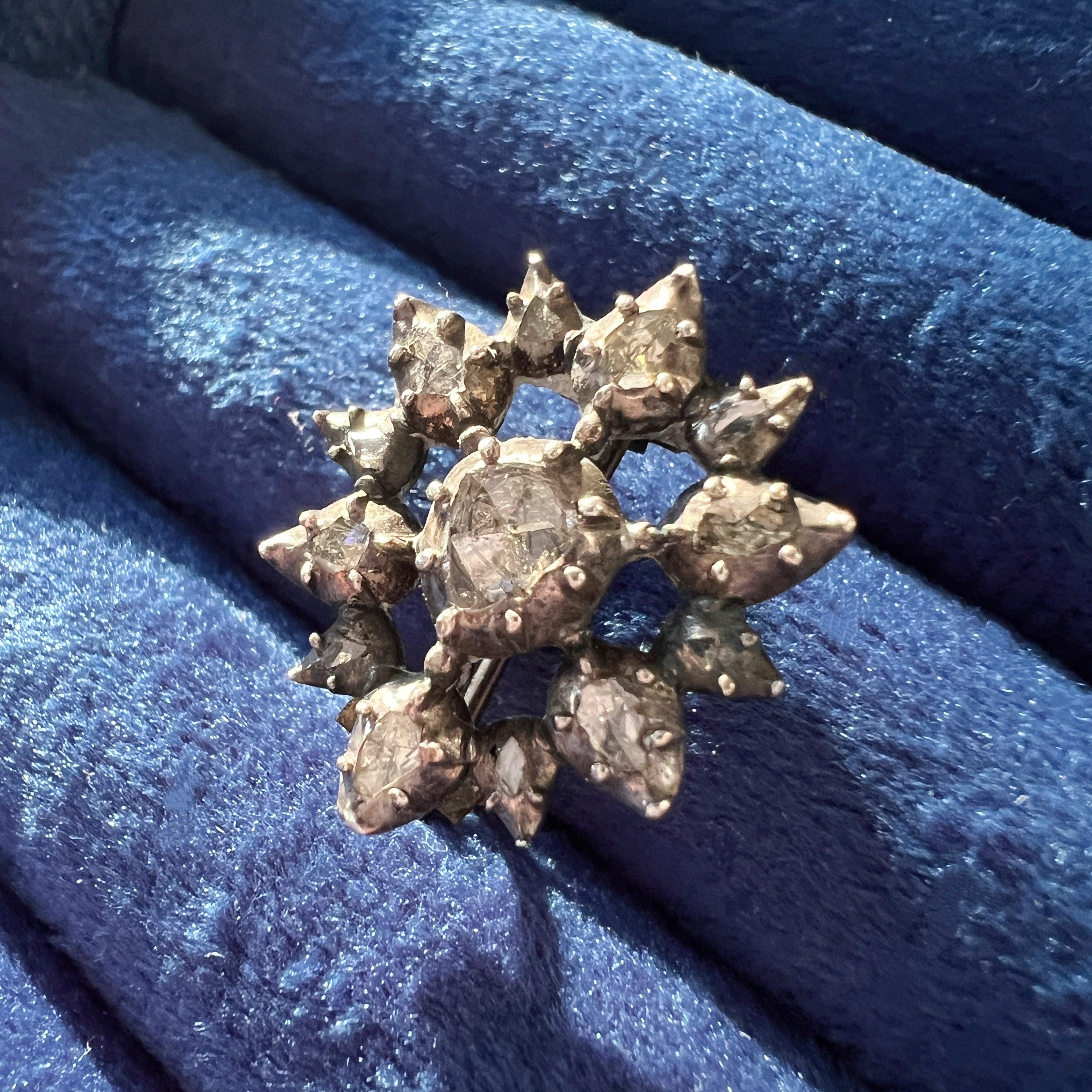 Georgian era 14K gold & silver diamond heart brooch