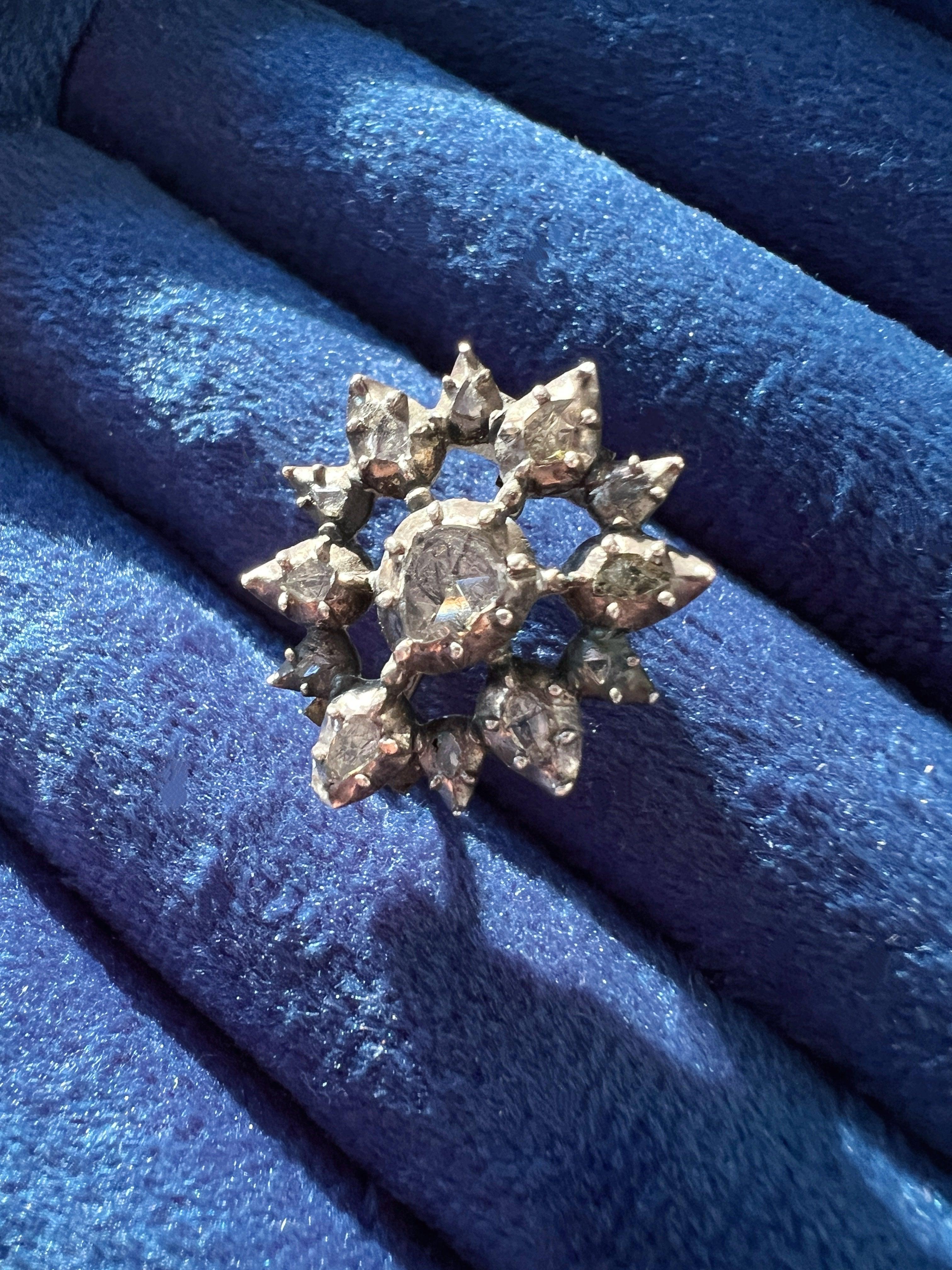 Georgian era 14K gold & silver diamond heart brooch