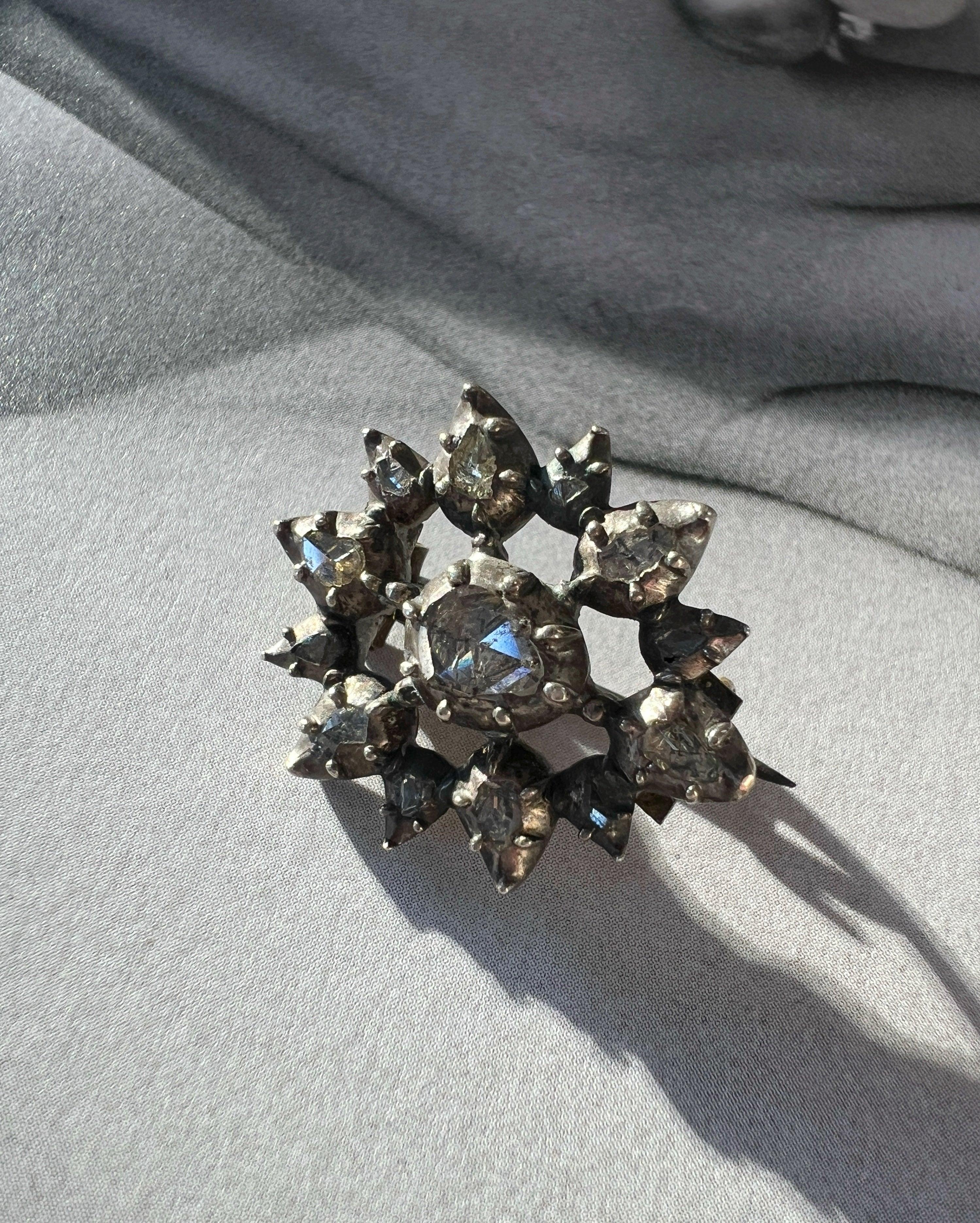 Georgian era 14K gold & silver diamond heart brooch
