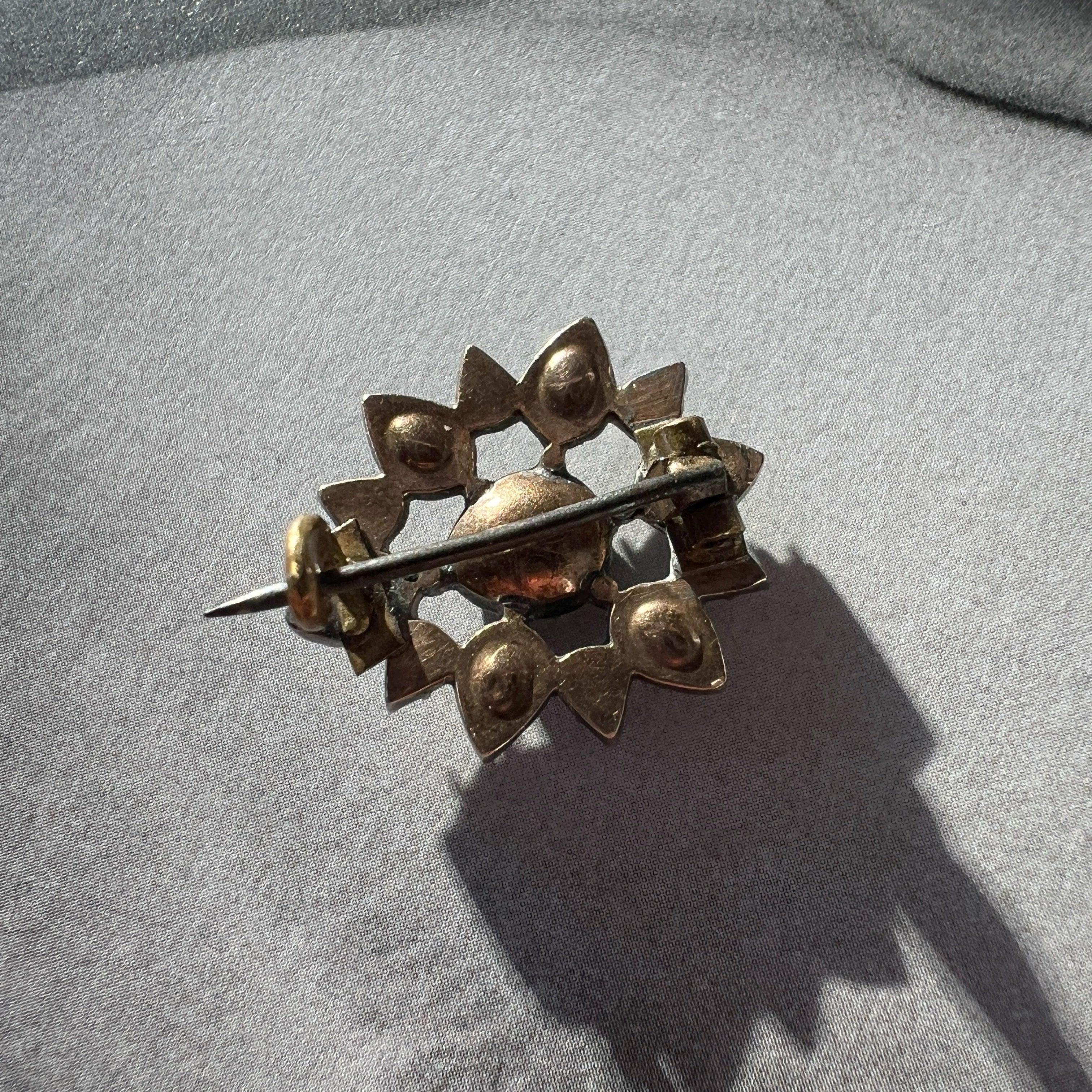 Georgian era 14K gold & silver diamond heart brooch