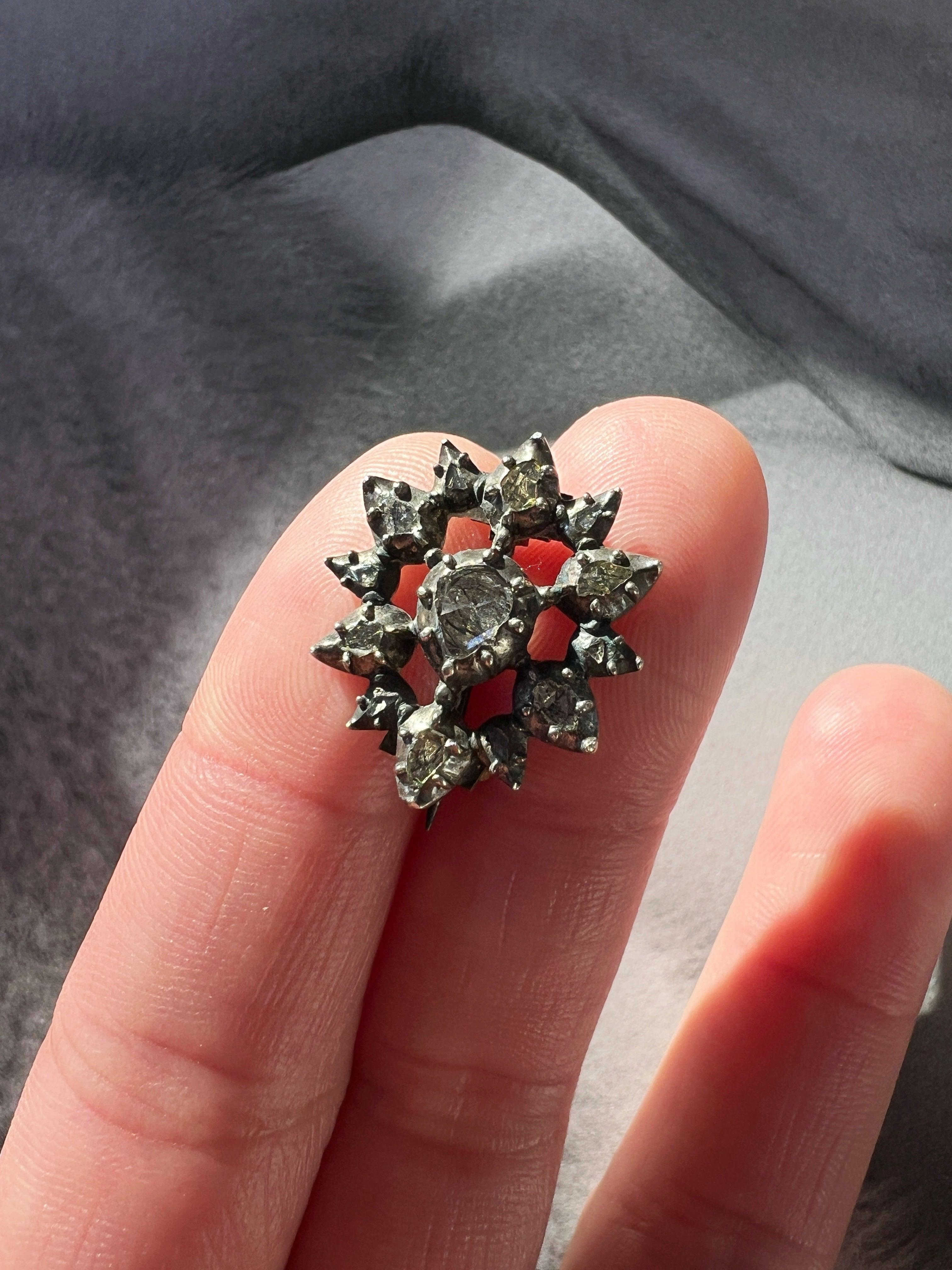 Georgian era 14K gold & silver diamond heart brooch