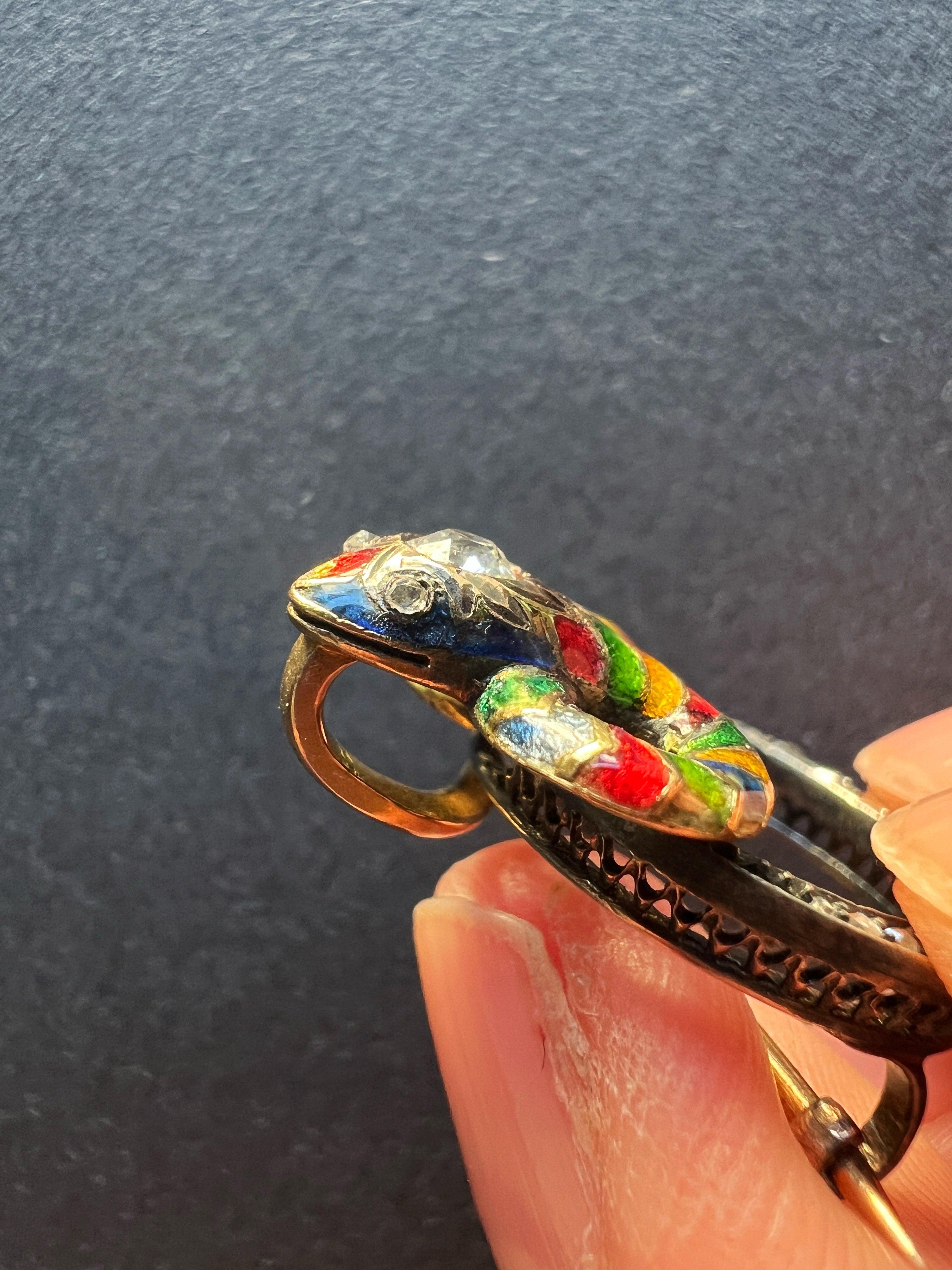 Victorian era 18K Gold Diamond Snake Brooch Pendant