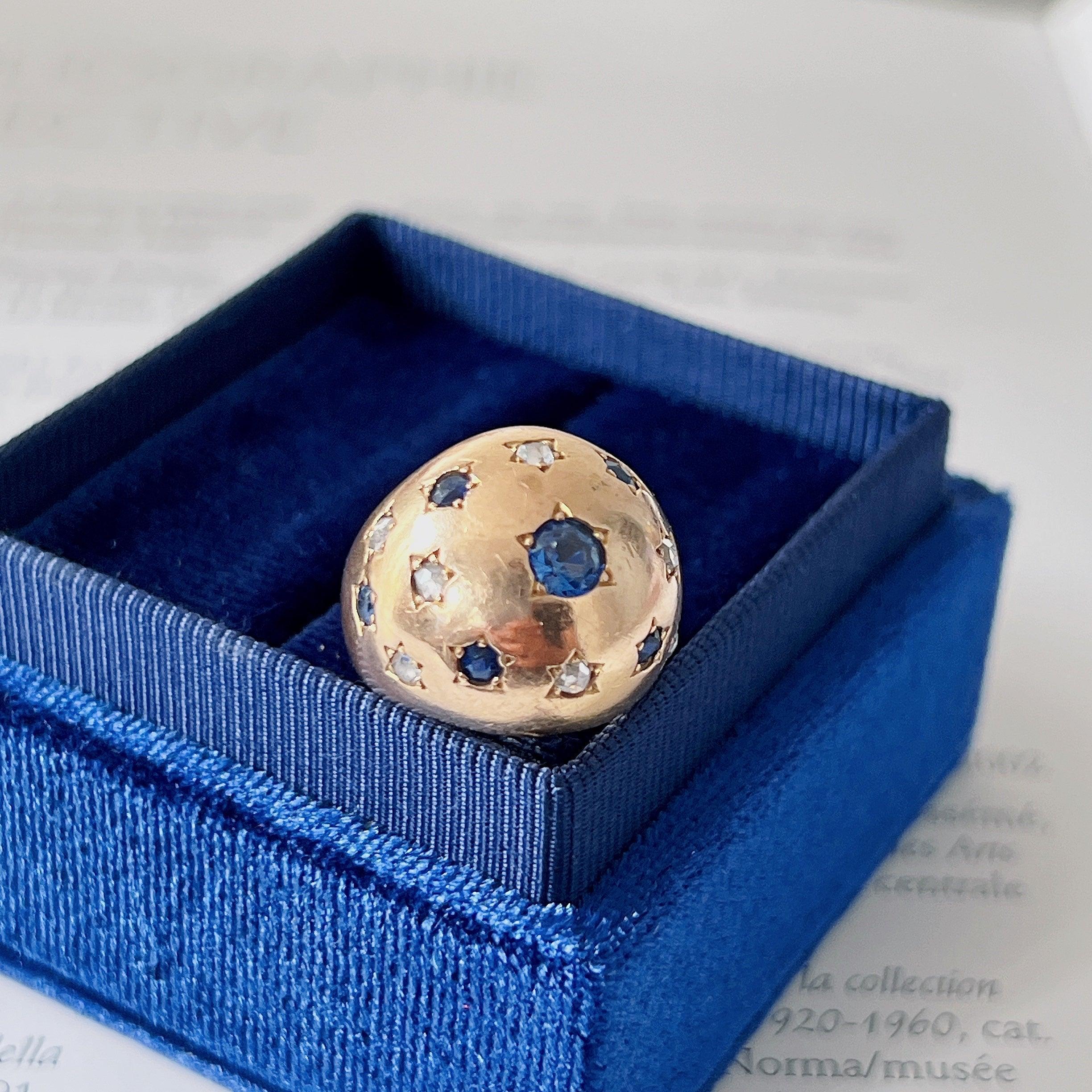 Vintage retro 18K gold blue sapphire diamond bombe star ring - Curiously timeless