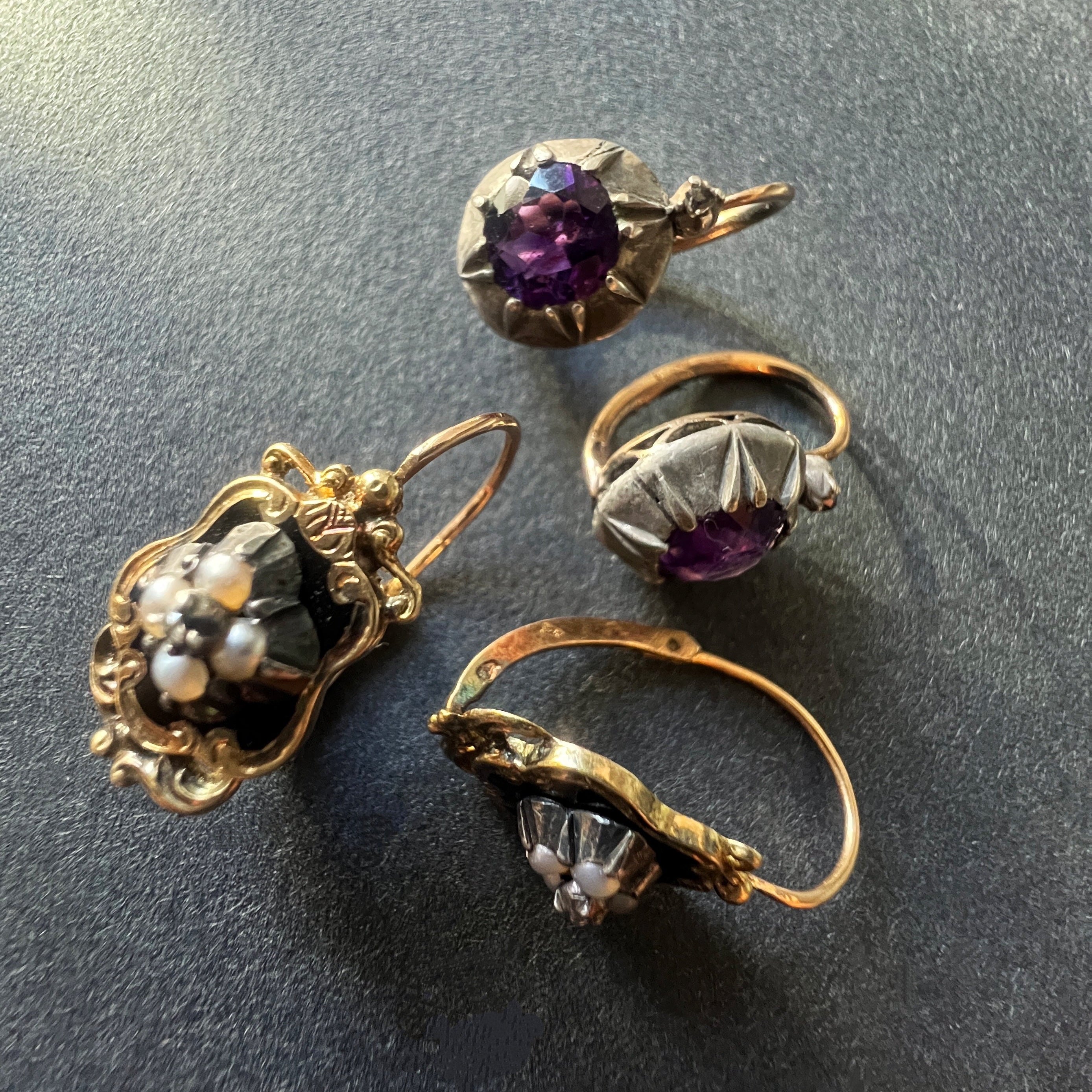 Victorian era 18K Gold Amethyst Diamond Earrings