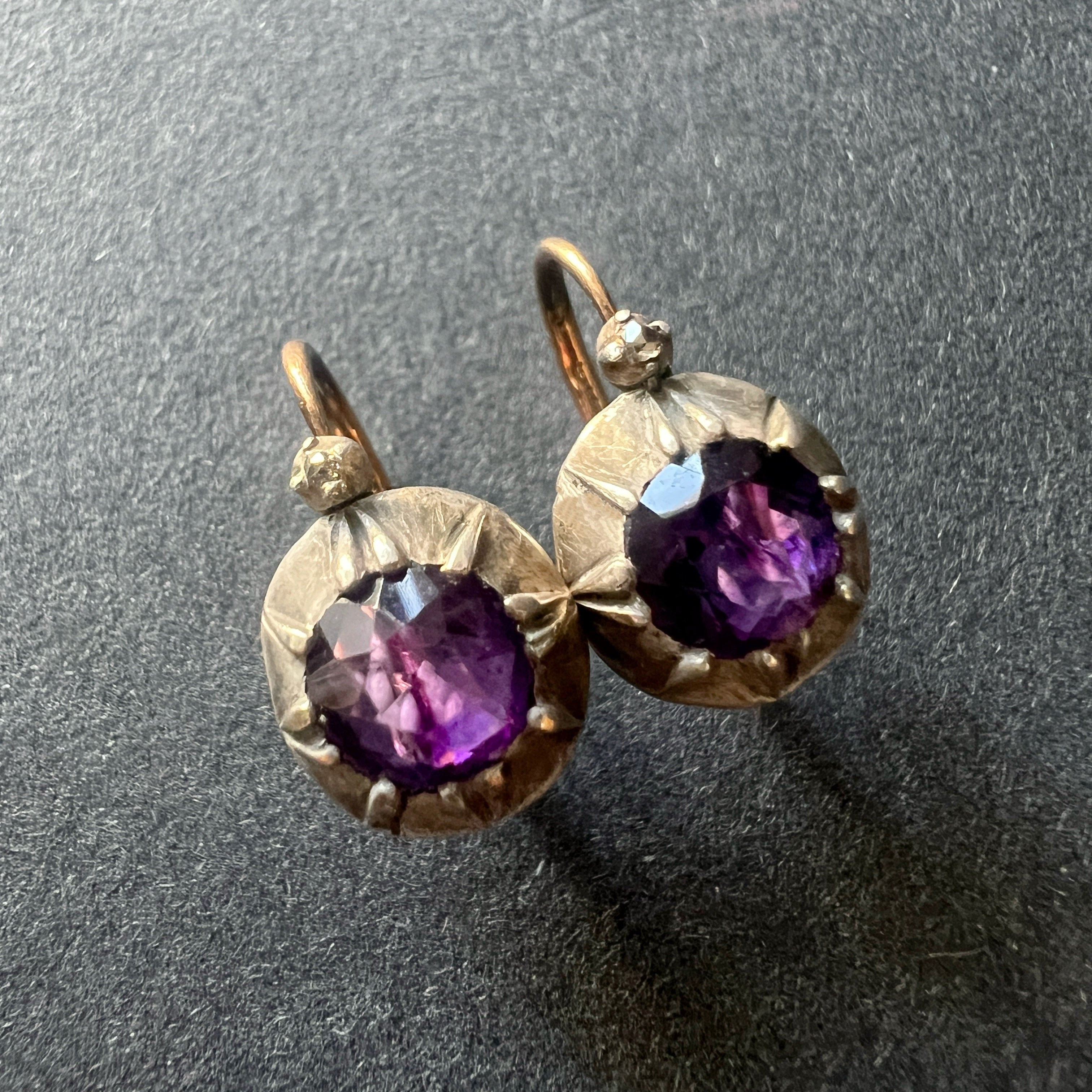 Victorian era 18K gold amethyst dormeuses earrings
