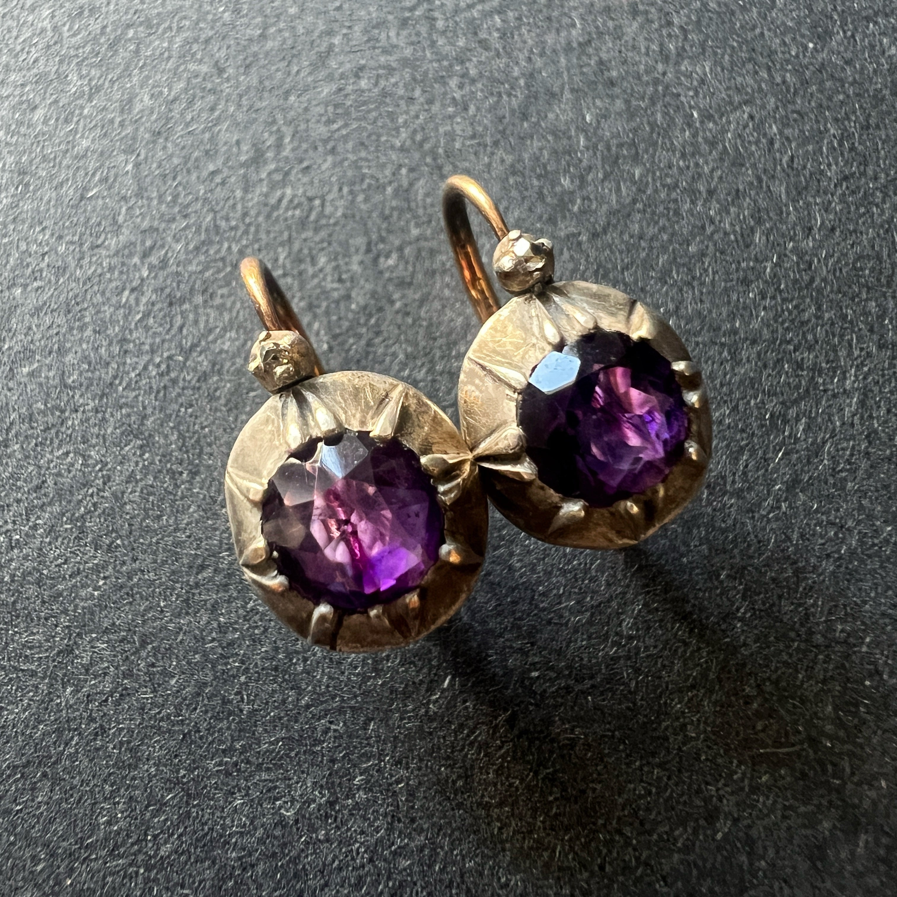 Victorian era 18K gold amethyst dormeuses earrings