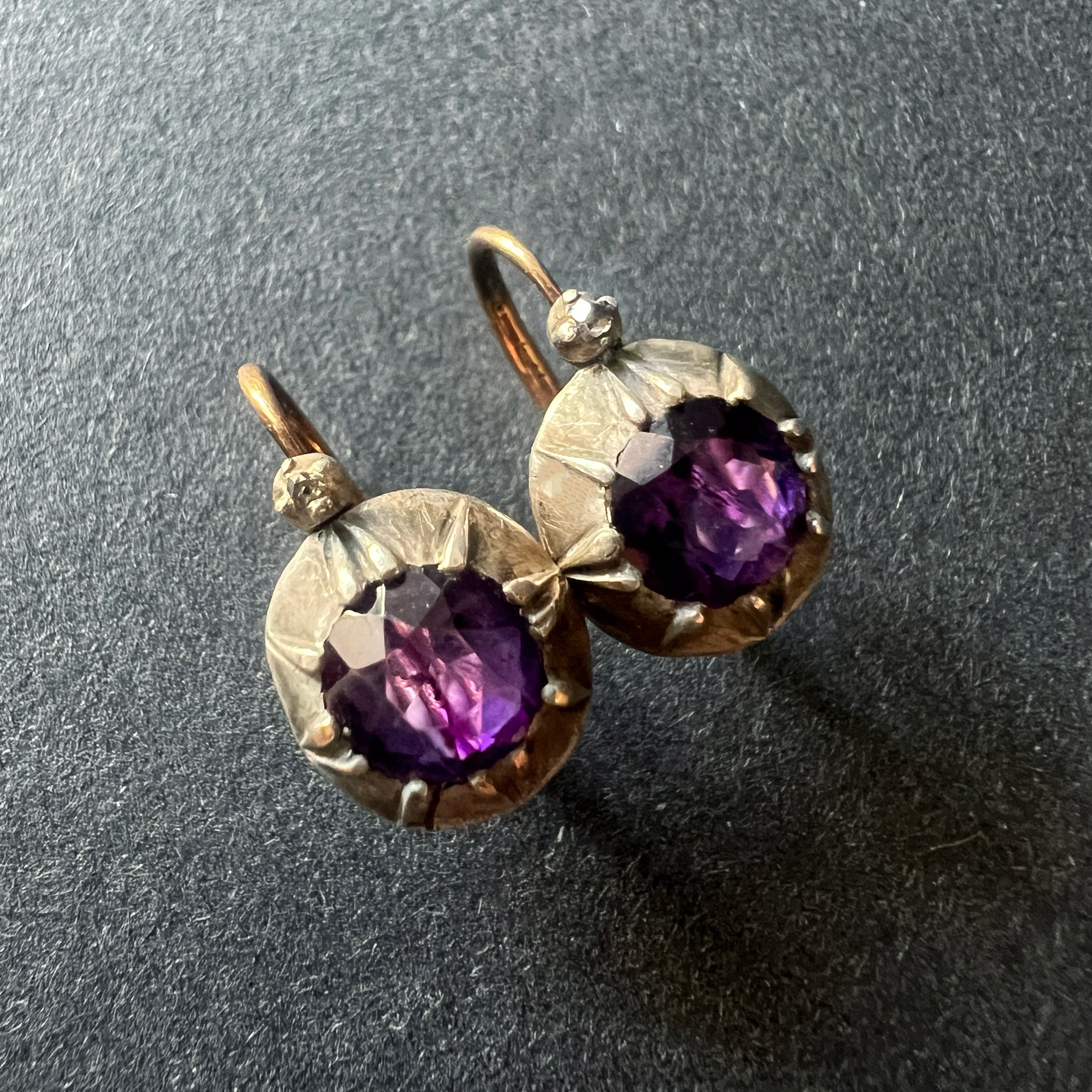 Victorian era 18K gold amethyst dormeuses earrings