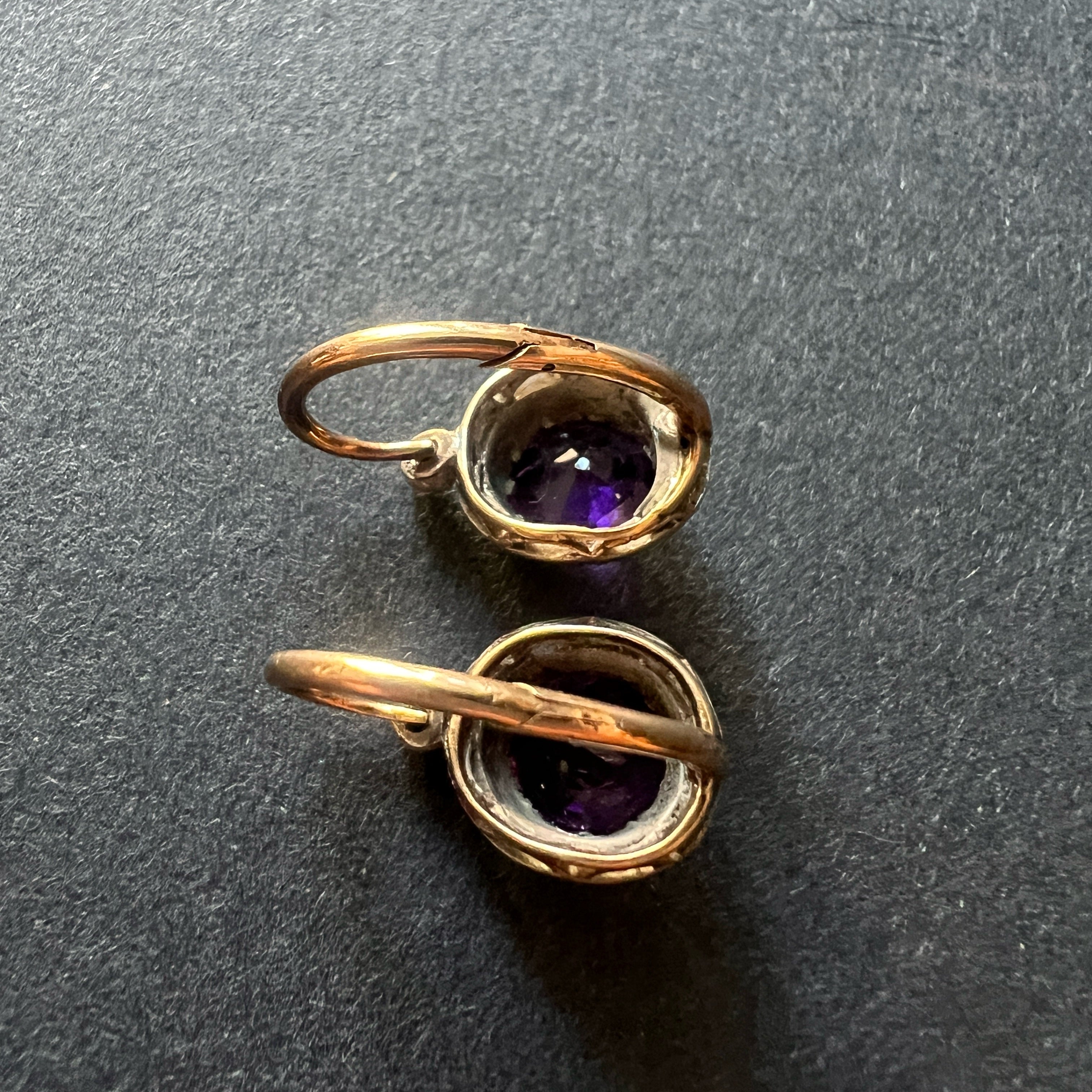 Victorian era 18K Gold Amethyst Diamond Earrings