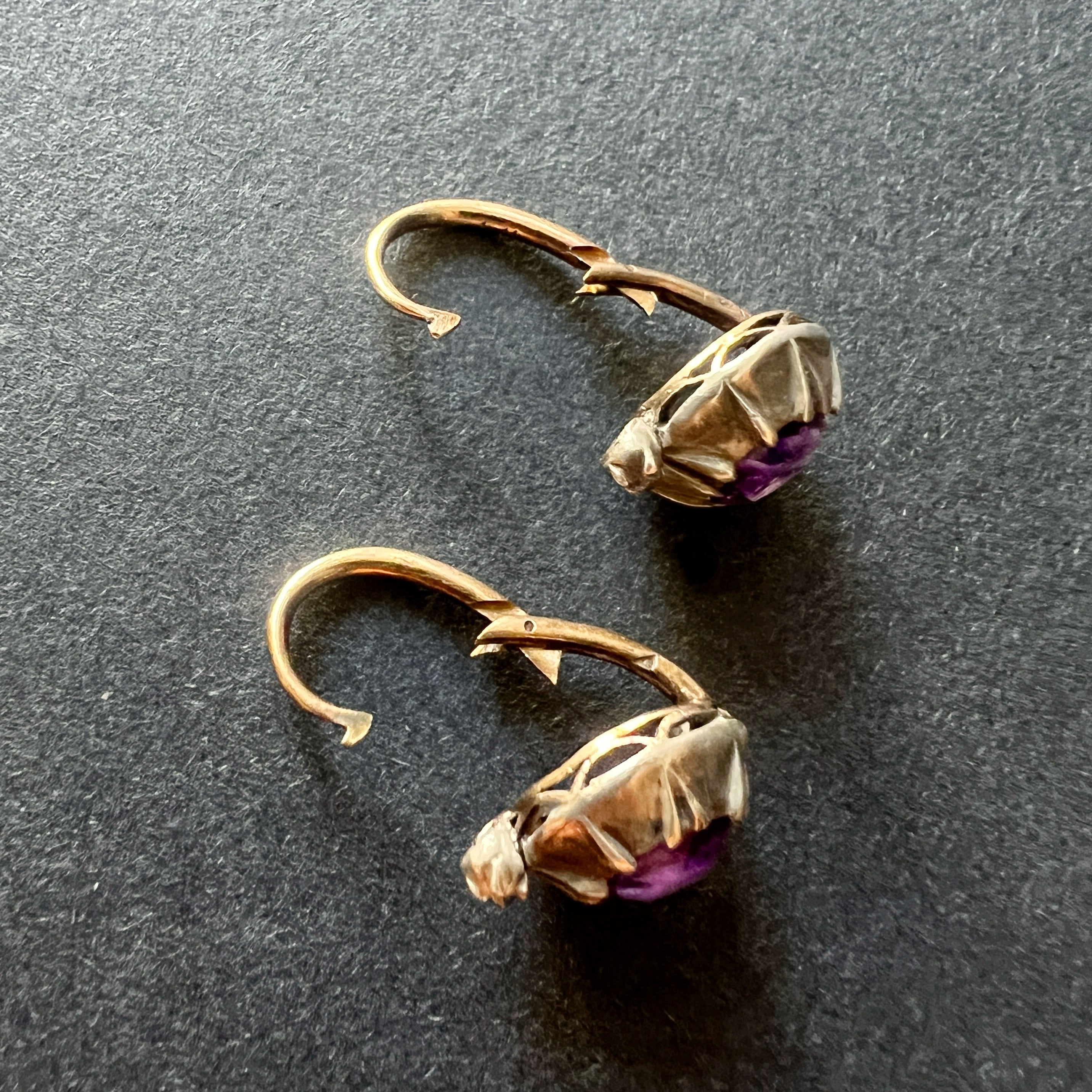 Victorian era 18K Gold Amethyst Diamond Earrings