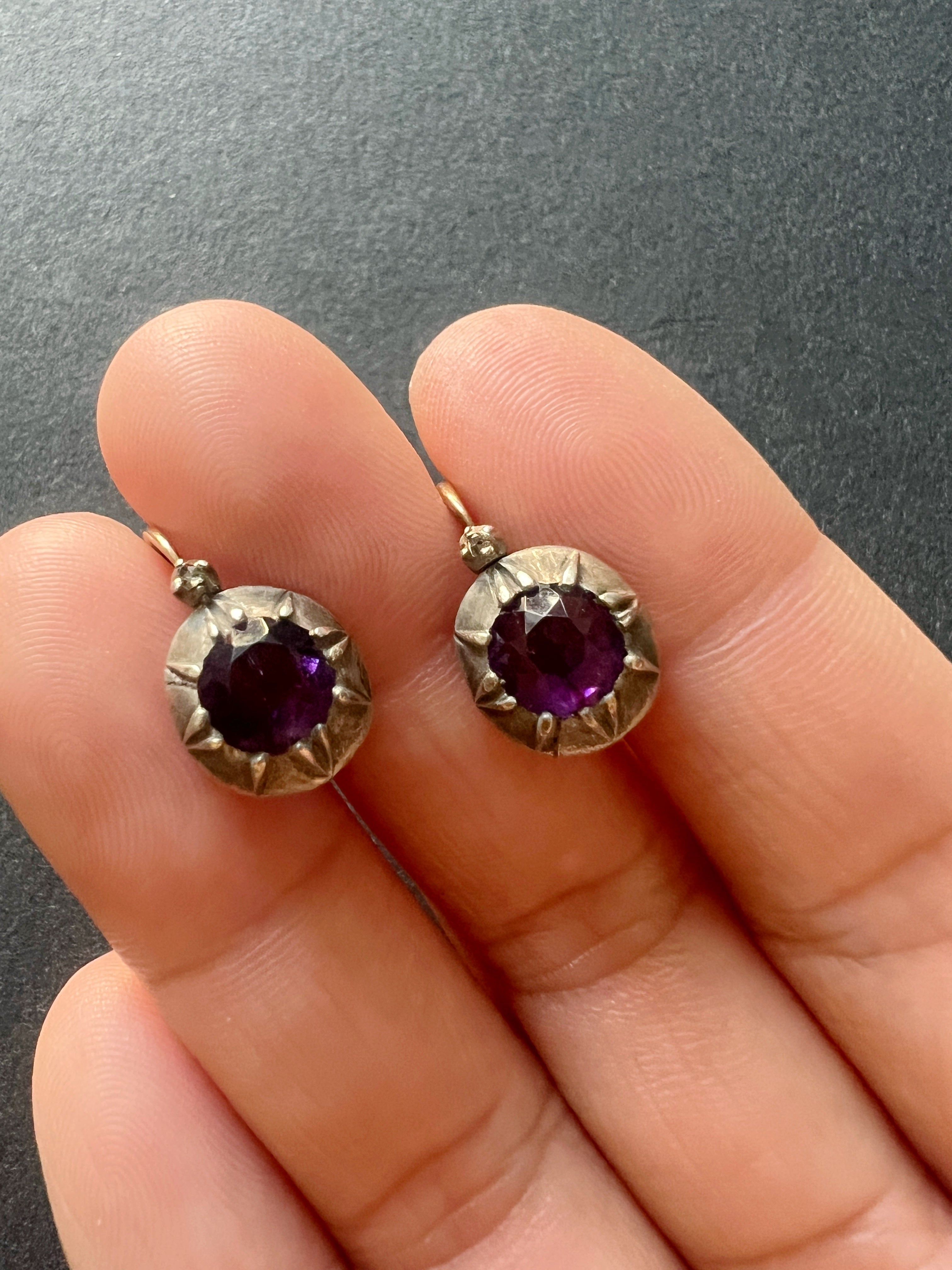 Victorian era 18K gold amethyst dormeuses earrings