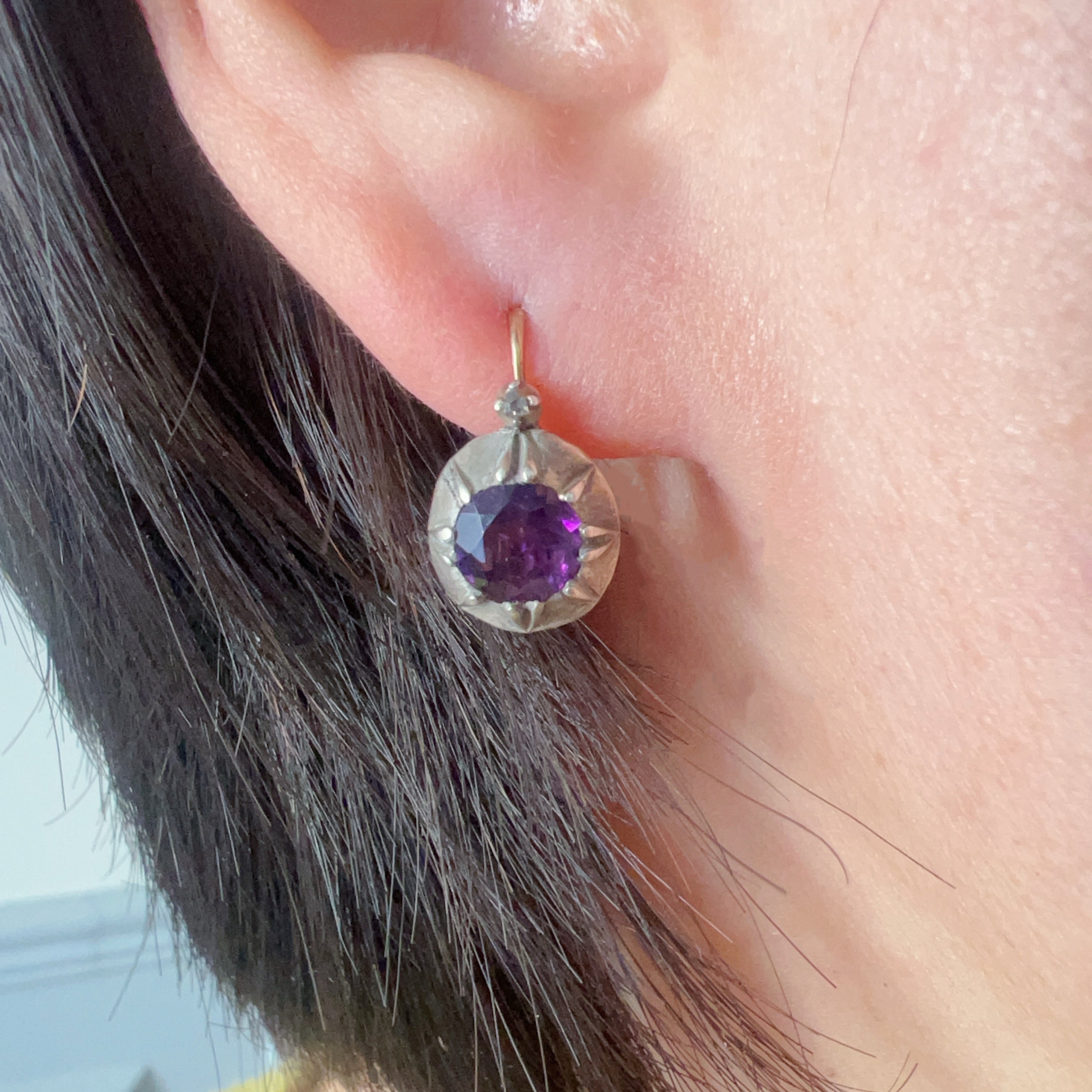 Victorian era 18K Gold Amethyst Diamond Earrings