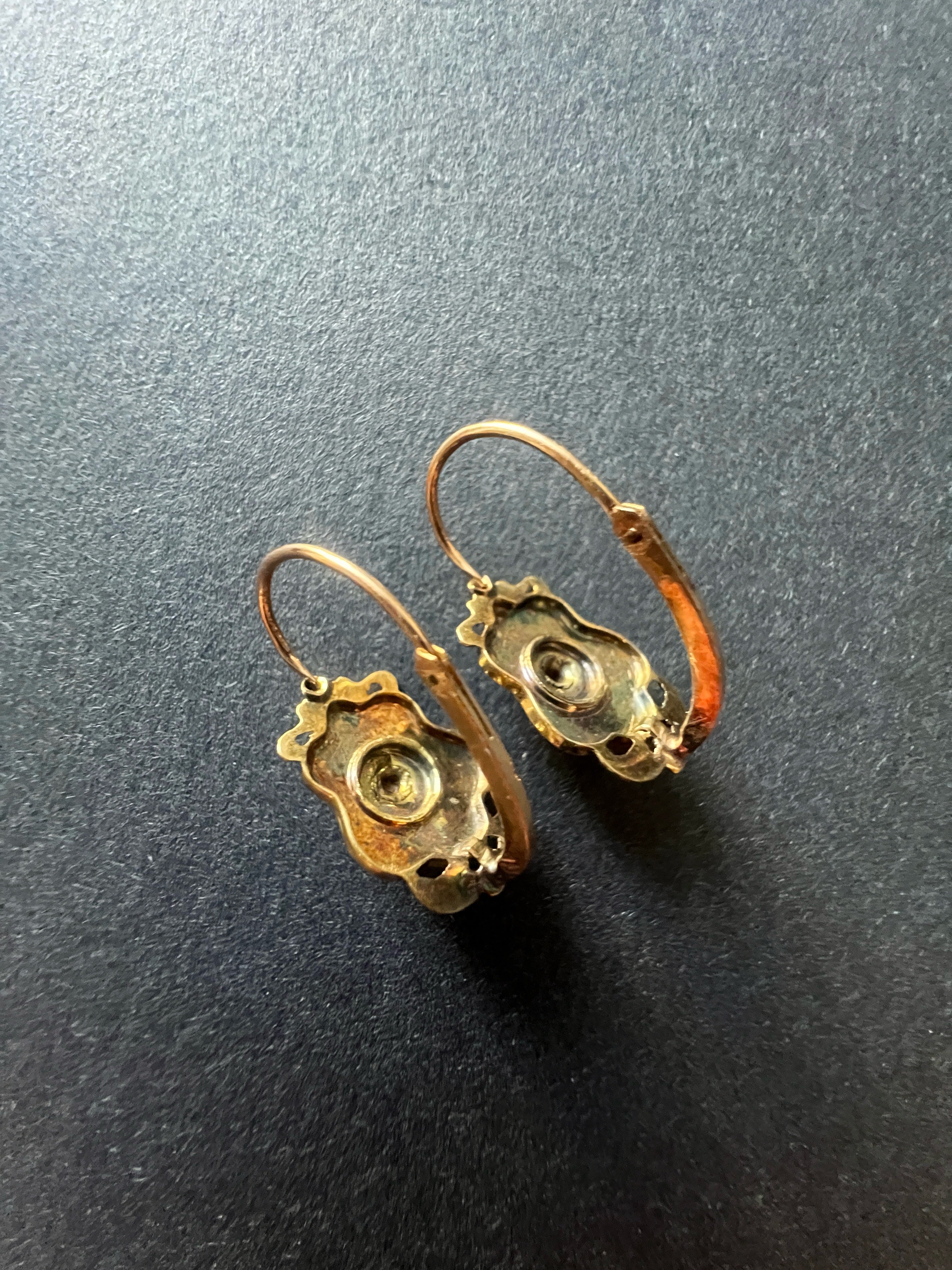 Victorian era 18K Gold Black Enamel Pearl Diamond Earrings