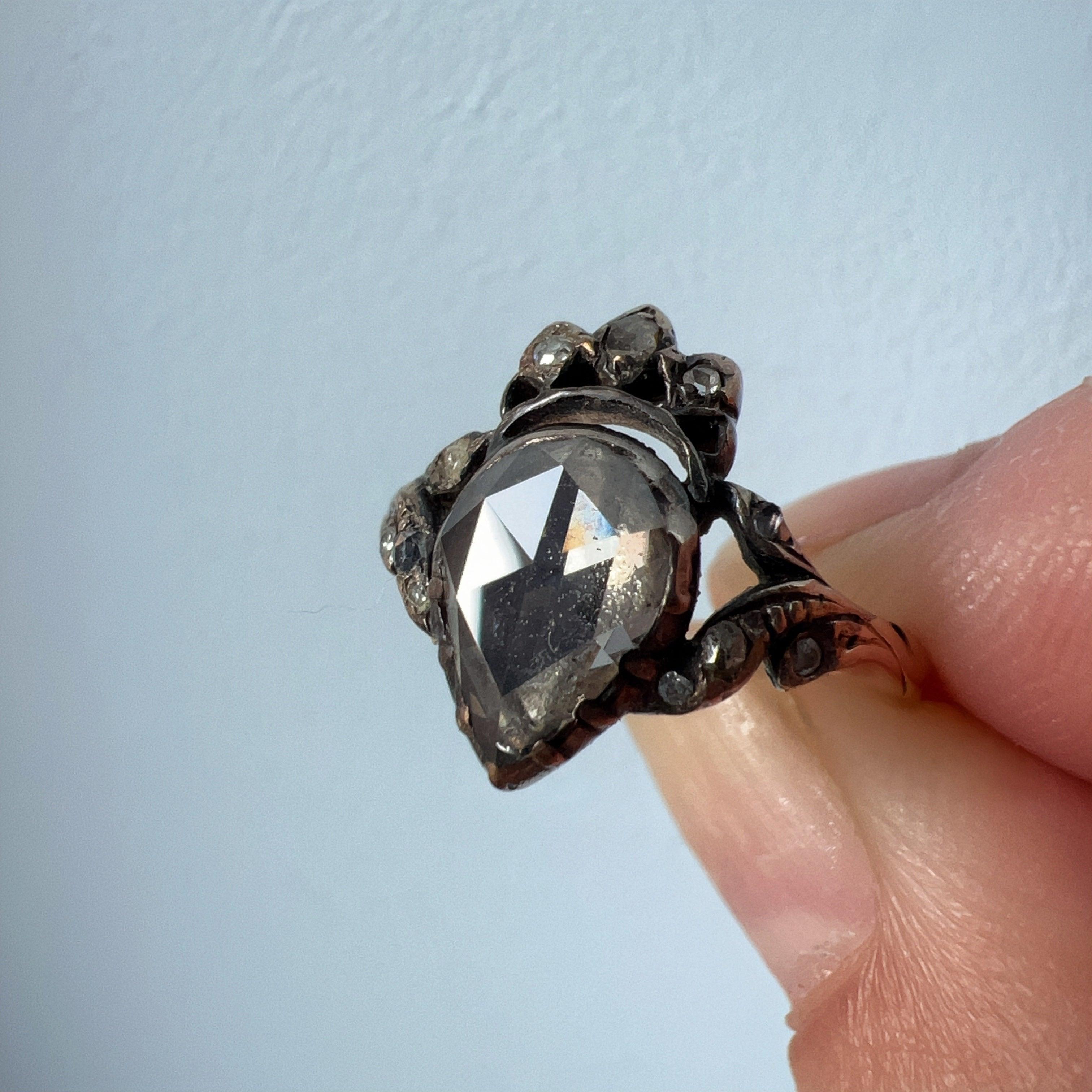 Reserved - Georgian era 18K gold silver diamond heart ring