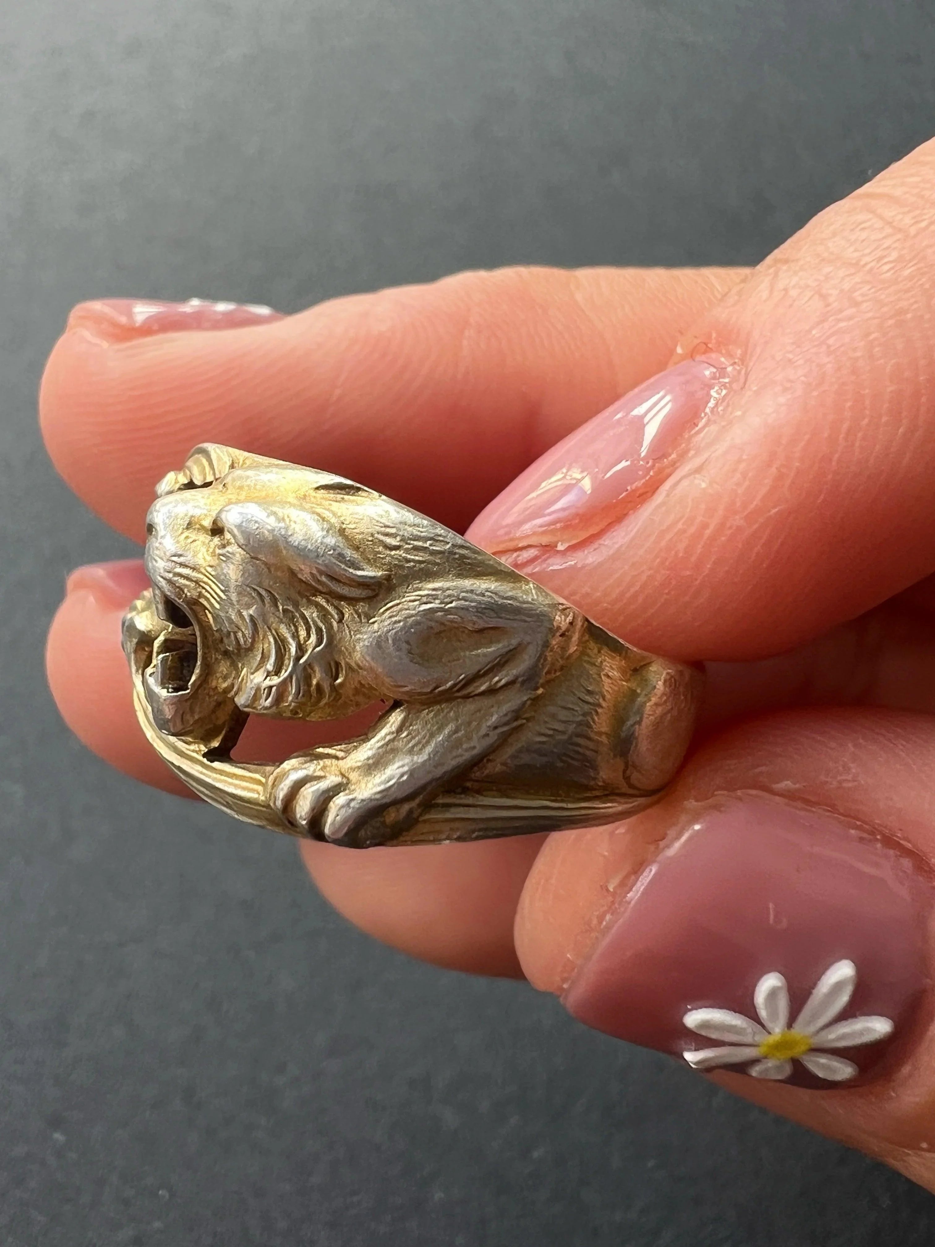 Art Nouveau era silver tiger band ring - Curiously timeless