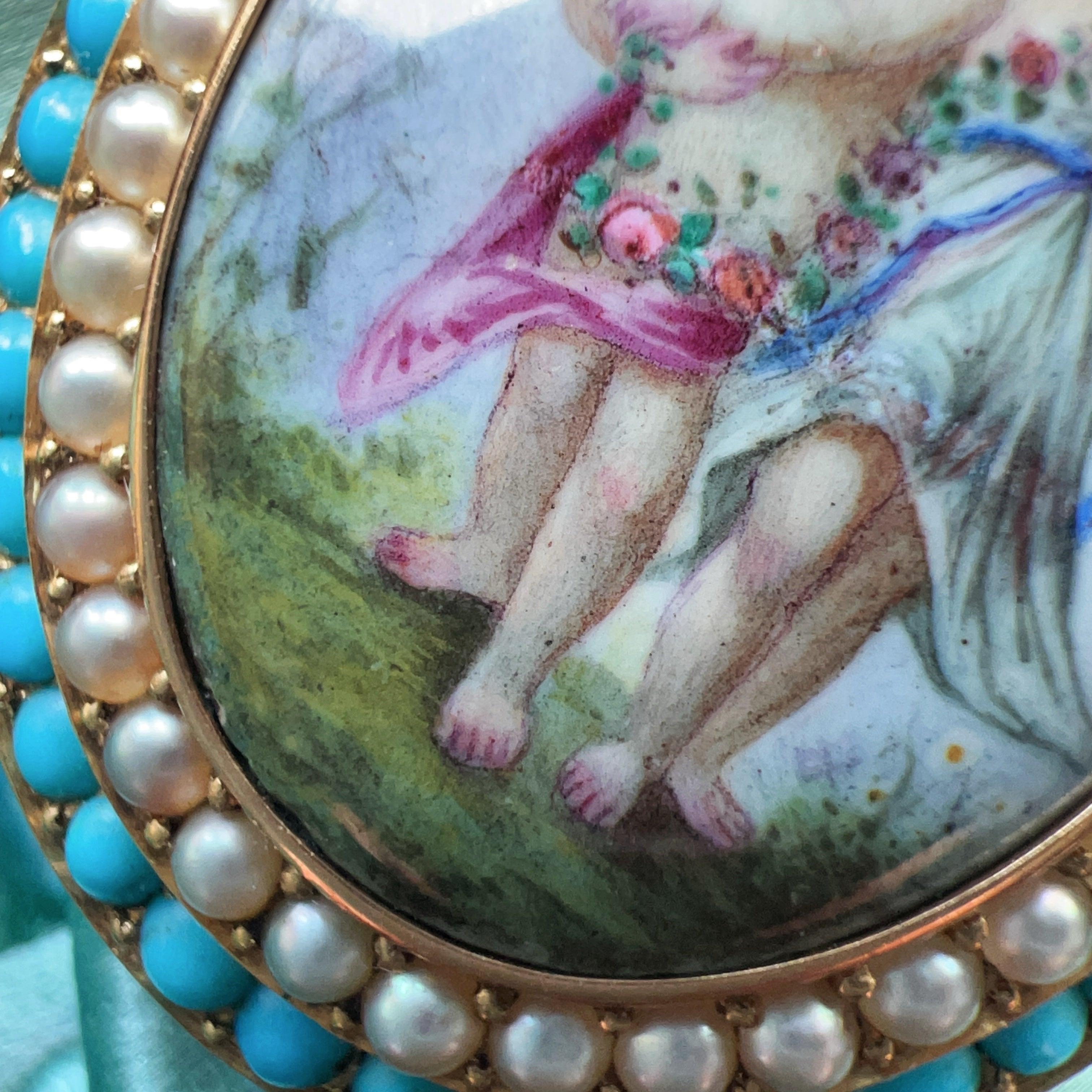 Victorian 18K Gold Enamel Cherubs Pendant Brooch