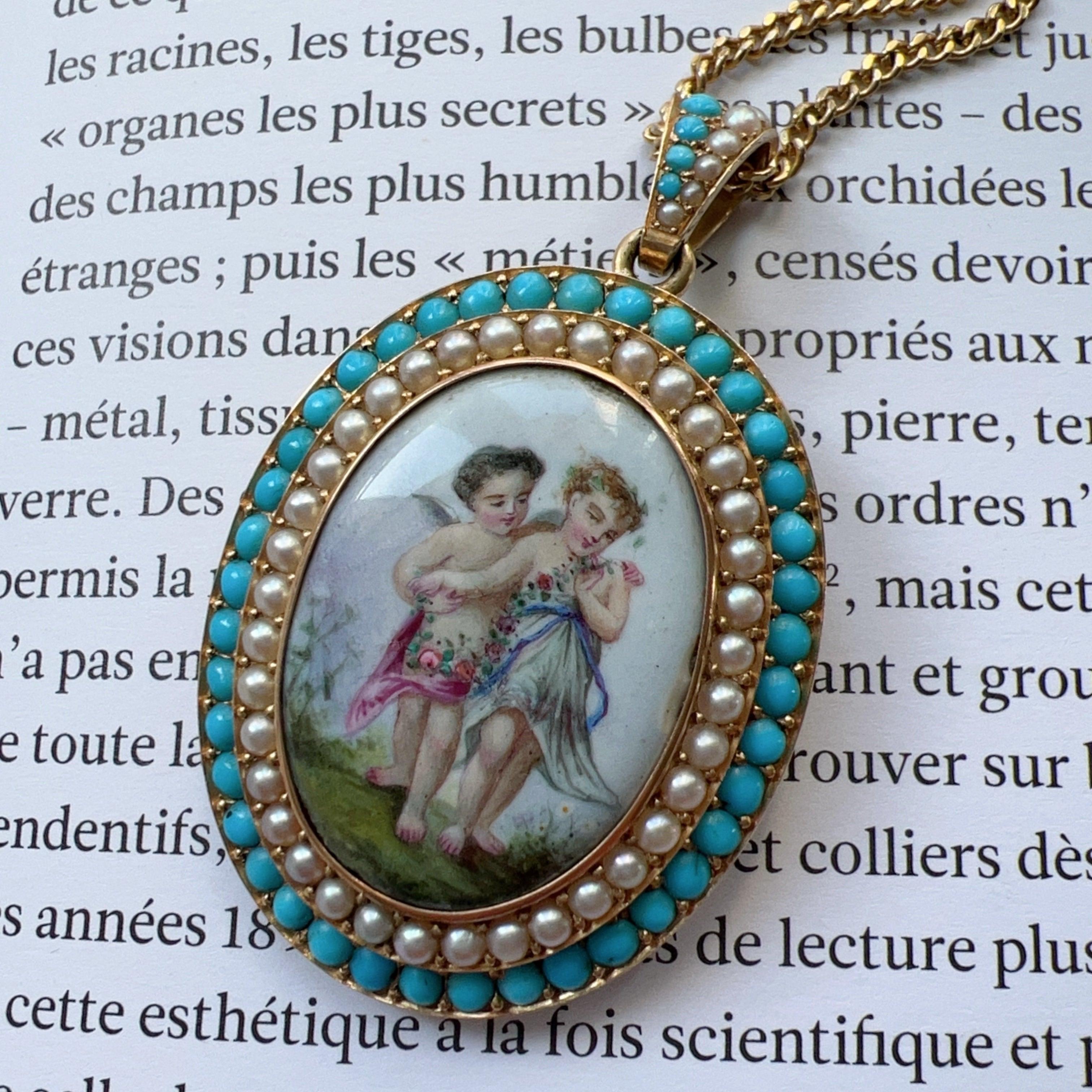 Victorian 18K Gold Enamel Cherubs Pendant Brooch