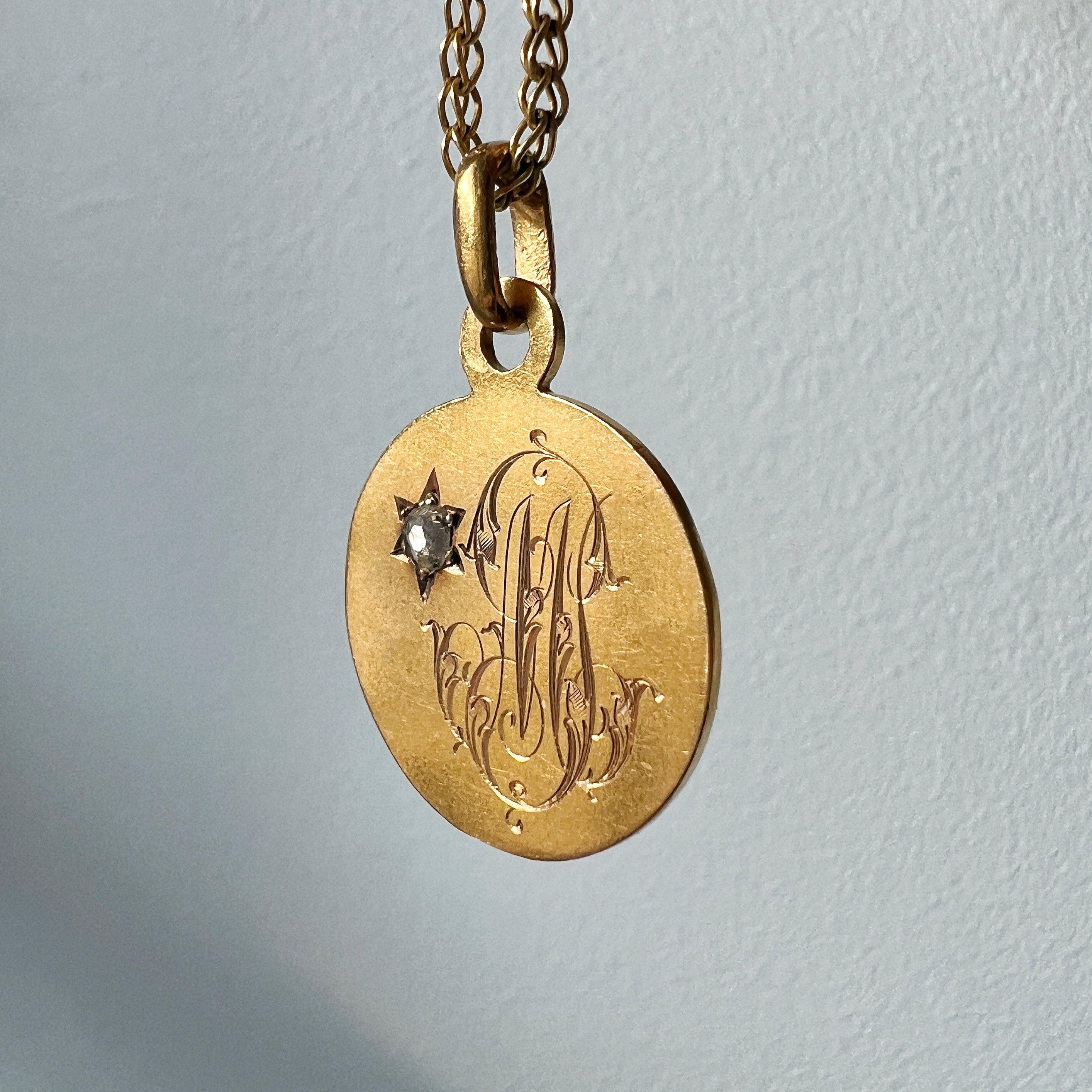 Antique 18K gold rose cut diamond star medal pendant - Curiously timeless