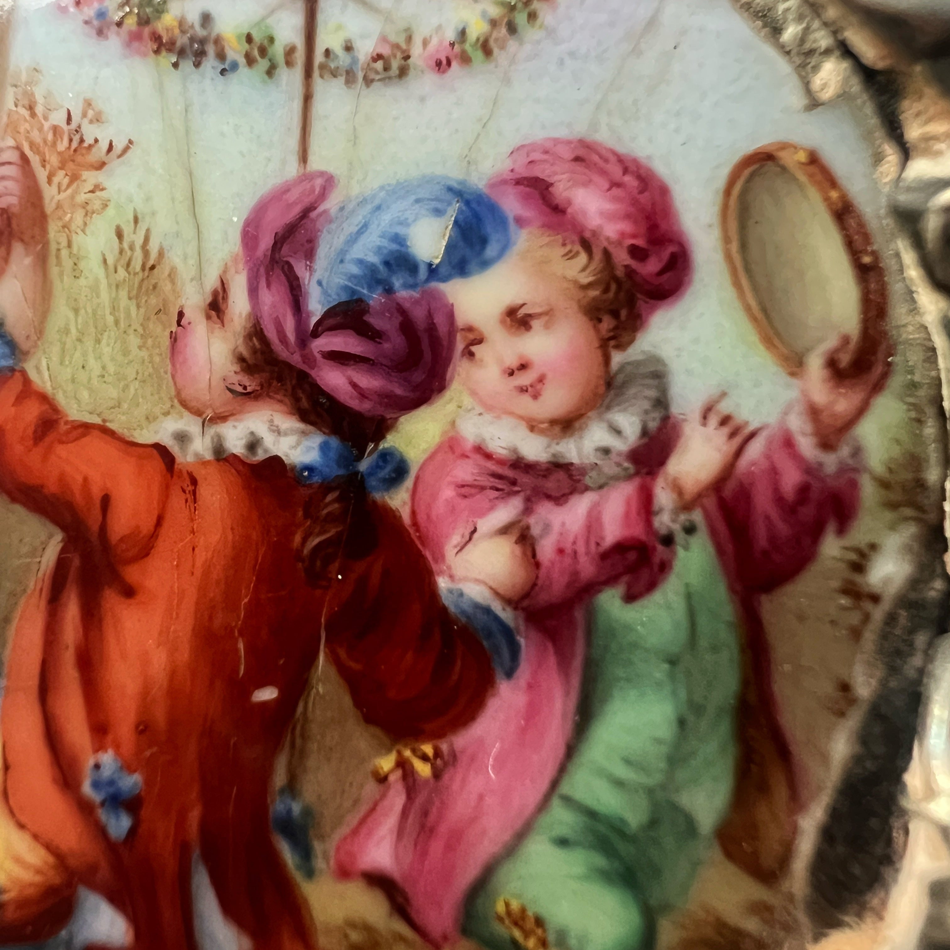 Georgian era French Silver Pendant with Enamel Dancing Scene