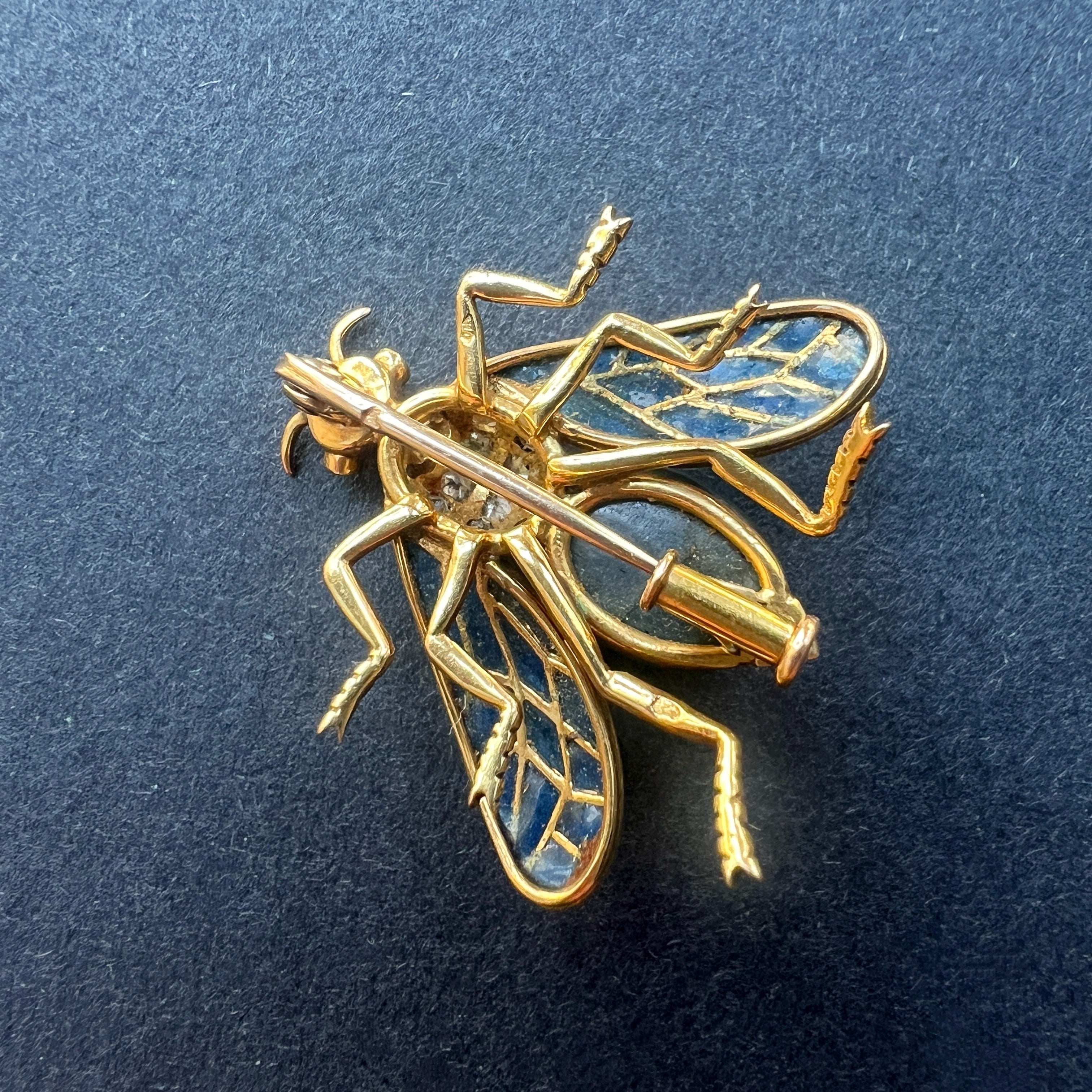 Art Nouveau 18K Gold Plique-à-Jour enamel fly Brooch