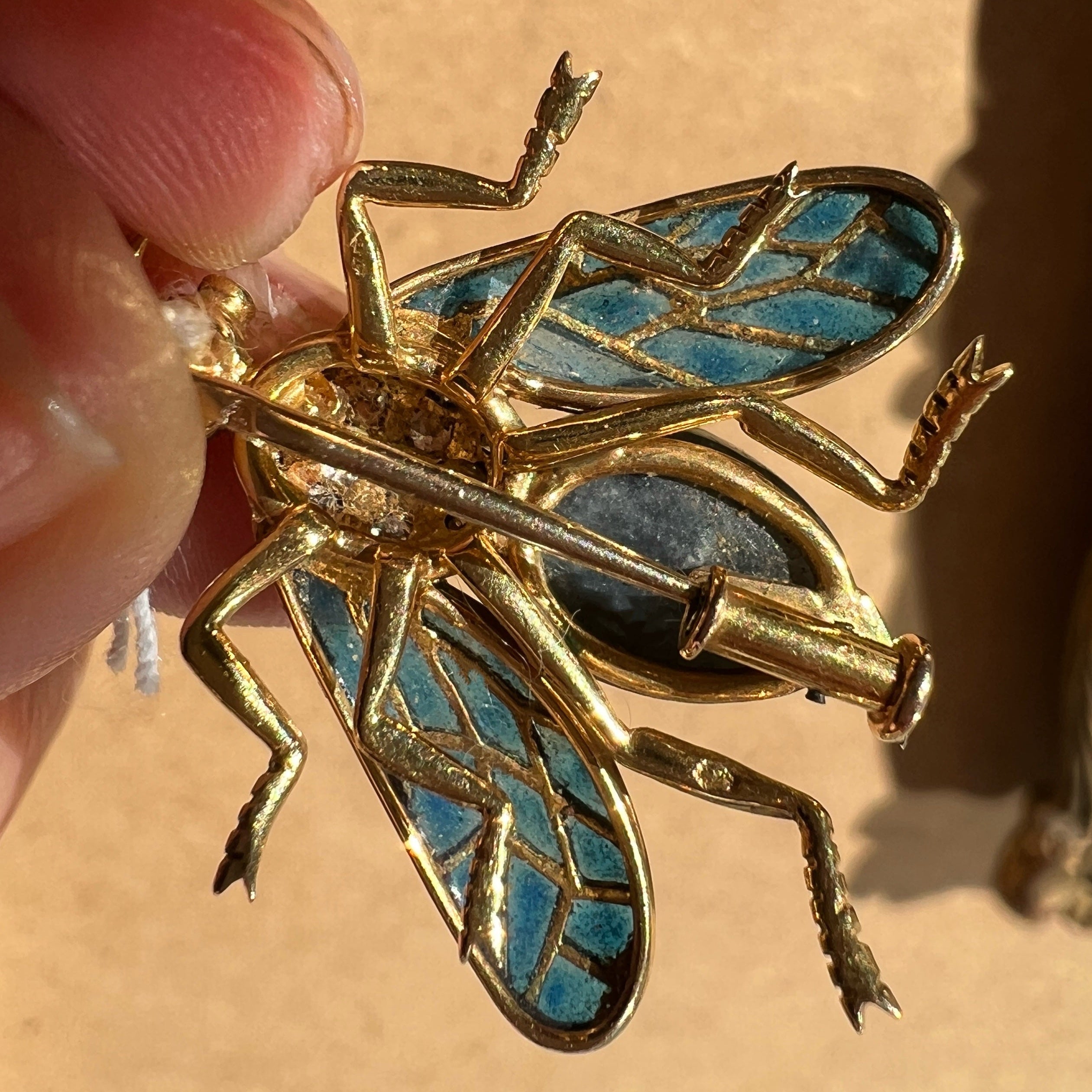 Art Nouveau 18K Gold Plique-à-Jour enamel fly Brooch