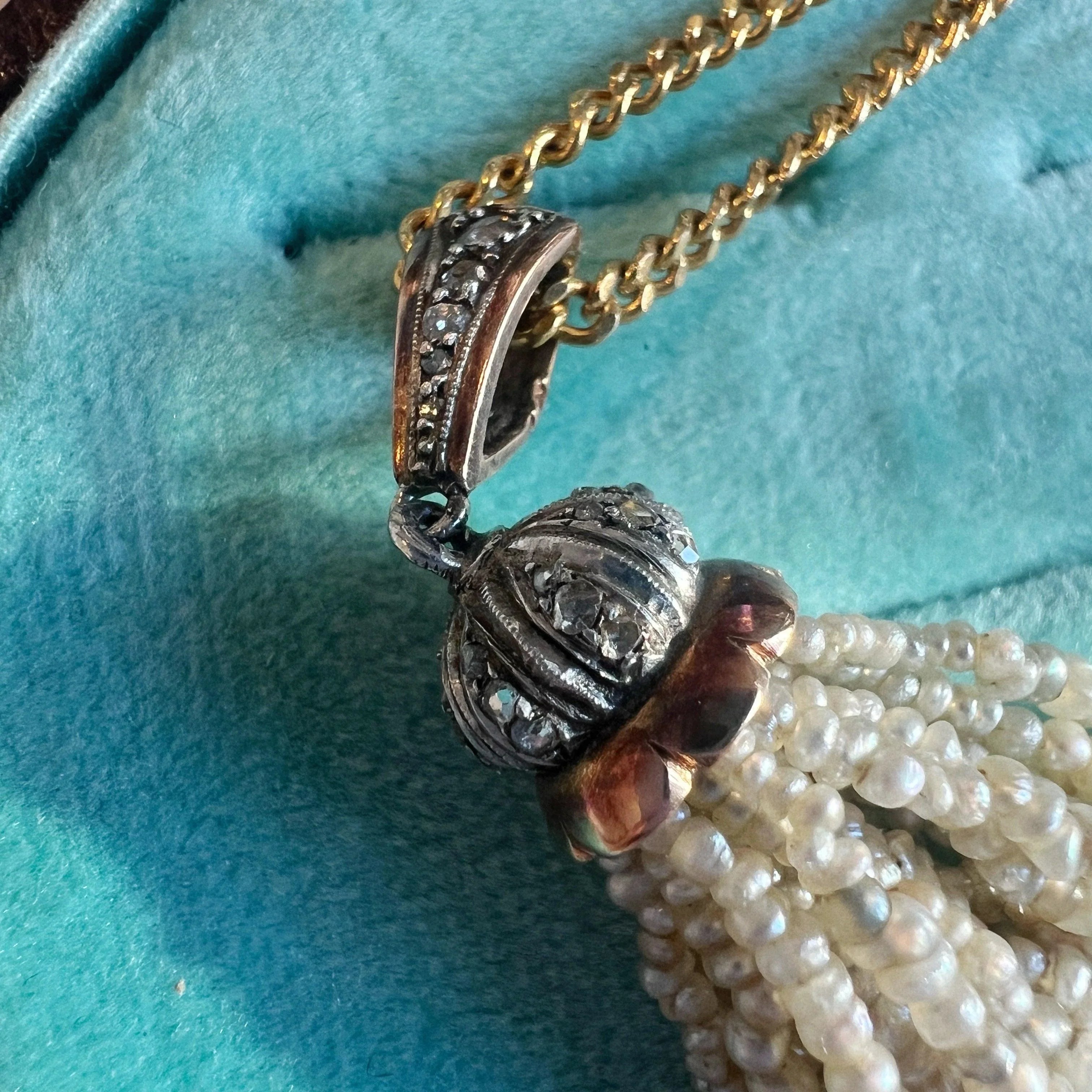 Art Deco era platinum diamond pearl tassel pendant - Curiously timeless
