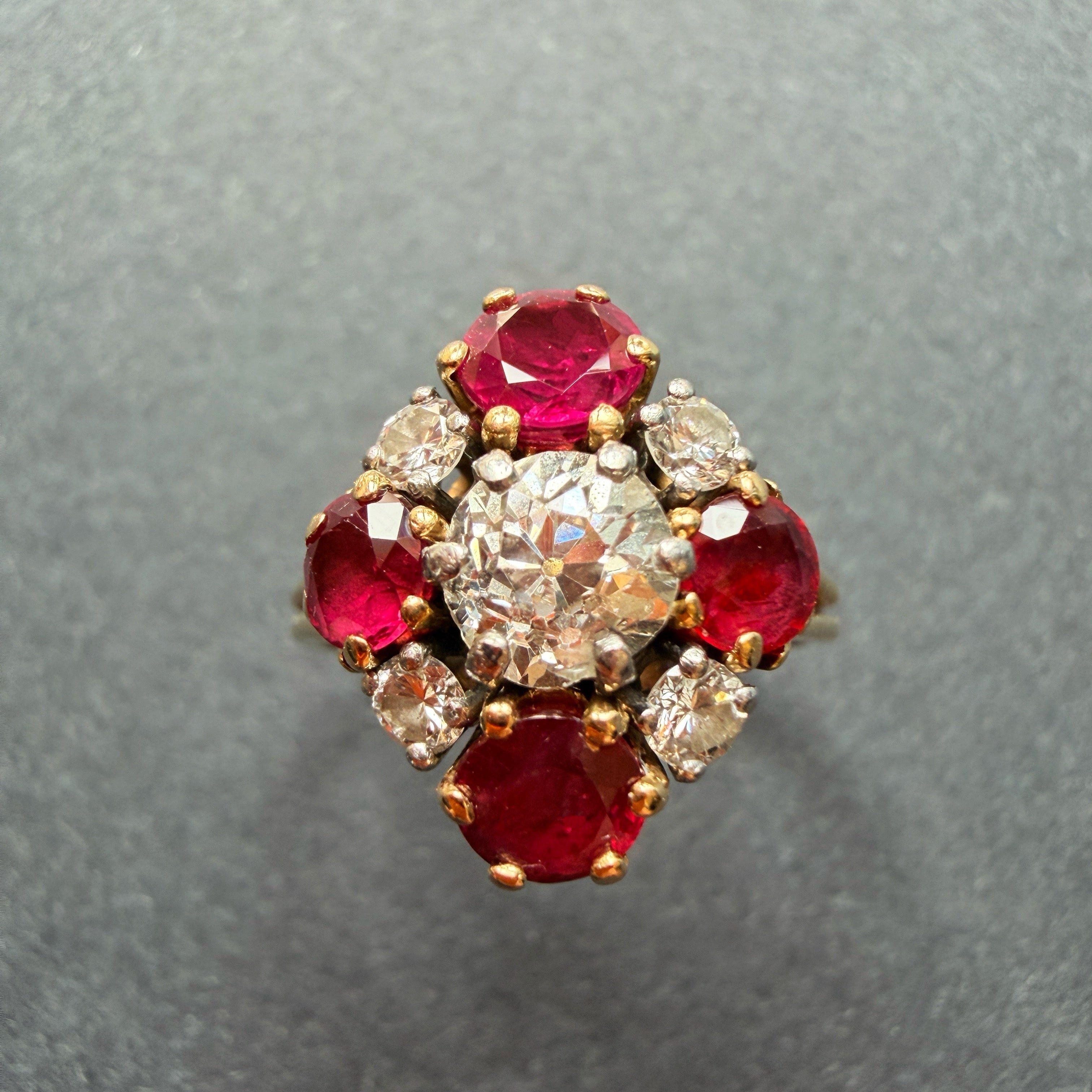 French antique 18K Gold Diamond Ruby ring