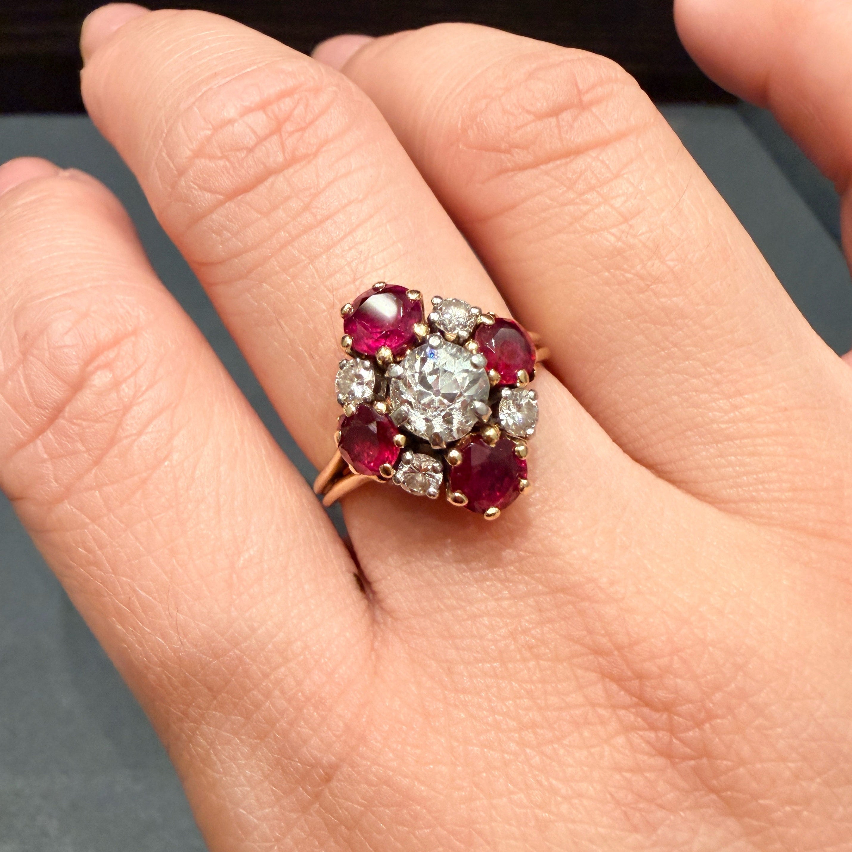 French antique 18K Gold Diamond Ruby ring