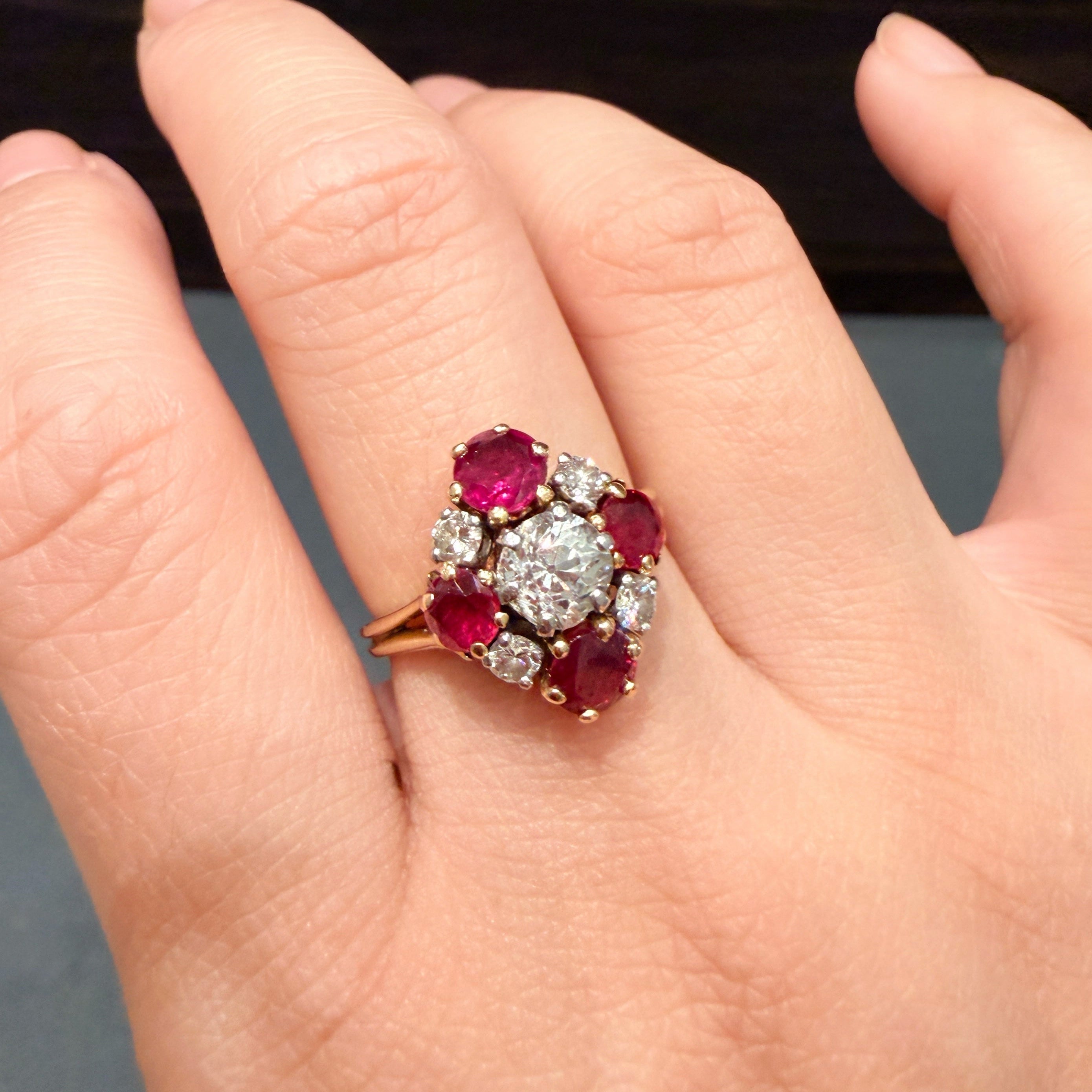 French antique 18K Gold Diamond Ruby ring
