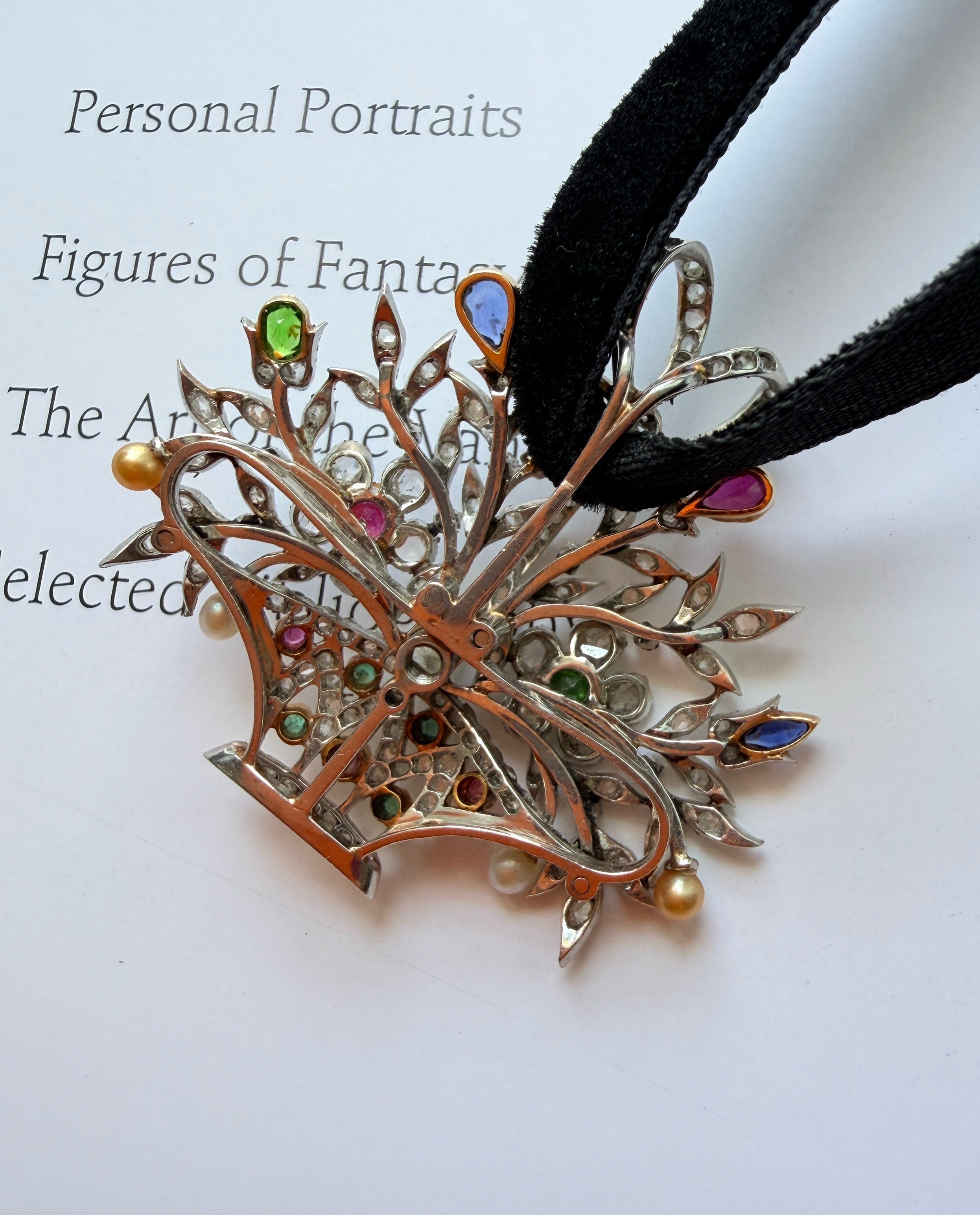 Edwardian 18K gold multi gemstones flower basket pendant
